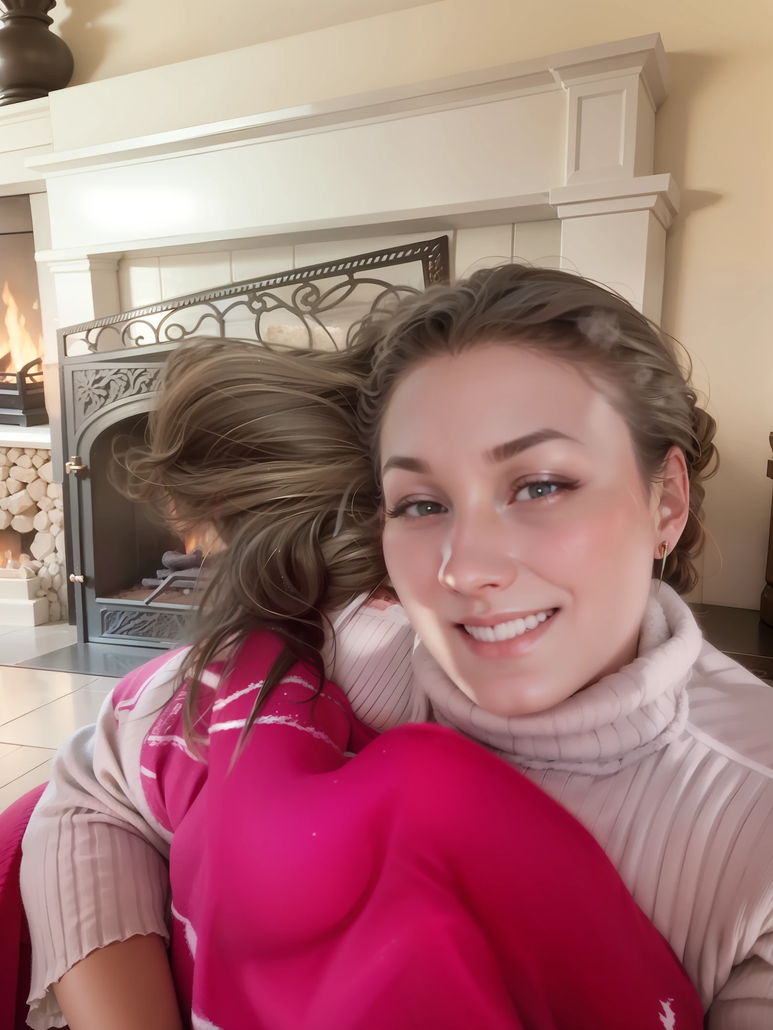 In front of a fireplace in the Mansion