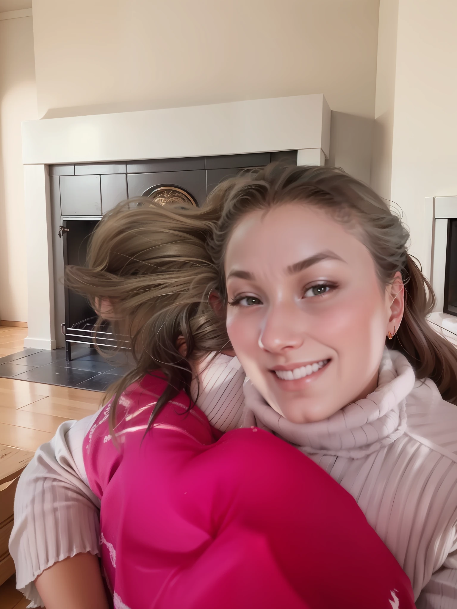 In front of a fireplace in the Mansion