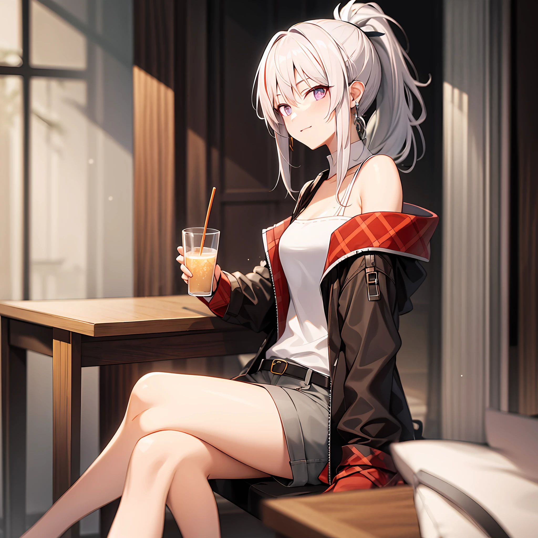 White-haired girl with high ponytail