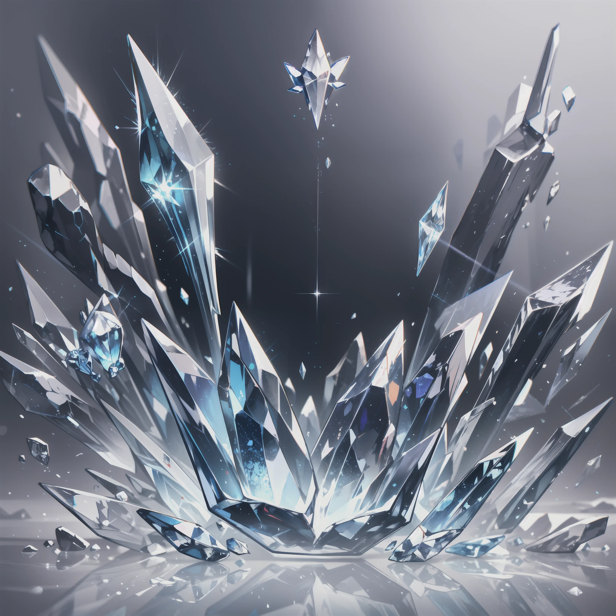 background with glass,crystal,beautiful detail background,{{{white butterfly}}}, diamond world, crystal flower,ice theme, falling ice,white crystal background, nihilism, frustration,glass rain,white ice,no people