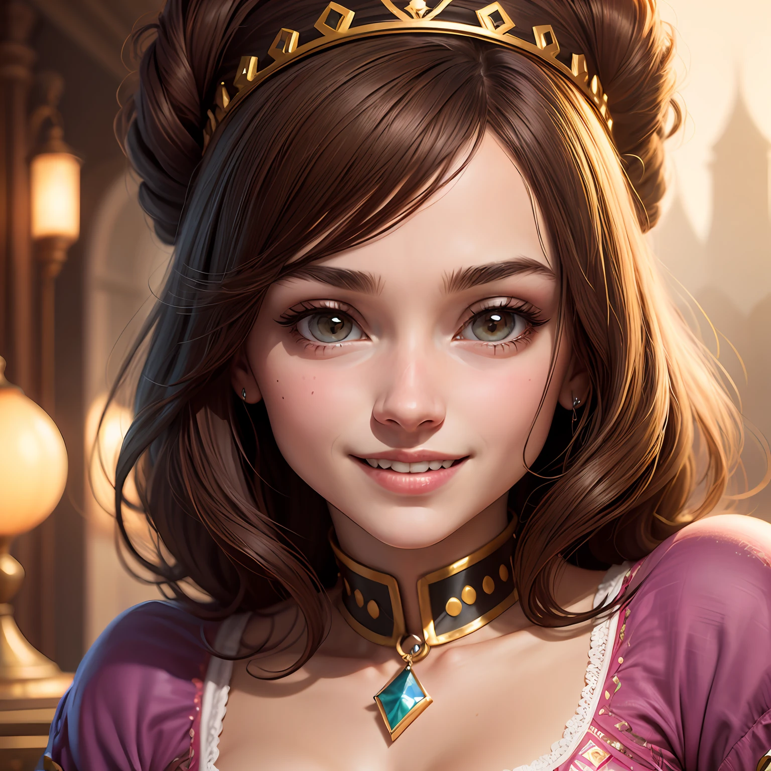 Queen Esther, brown hair, young and happy, pixar style --auto
