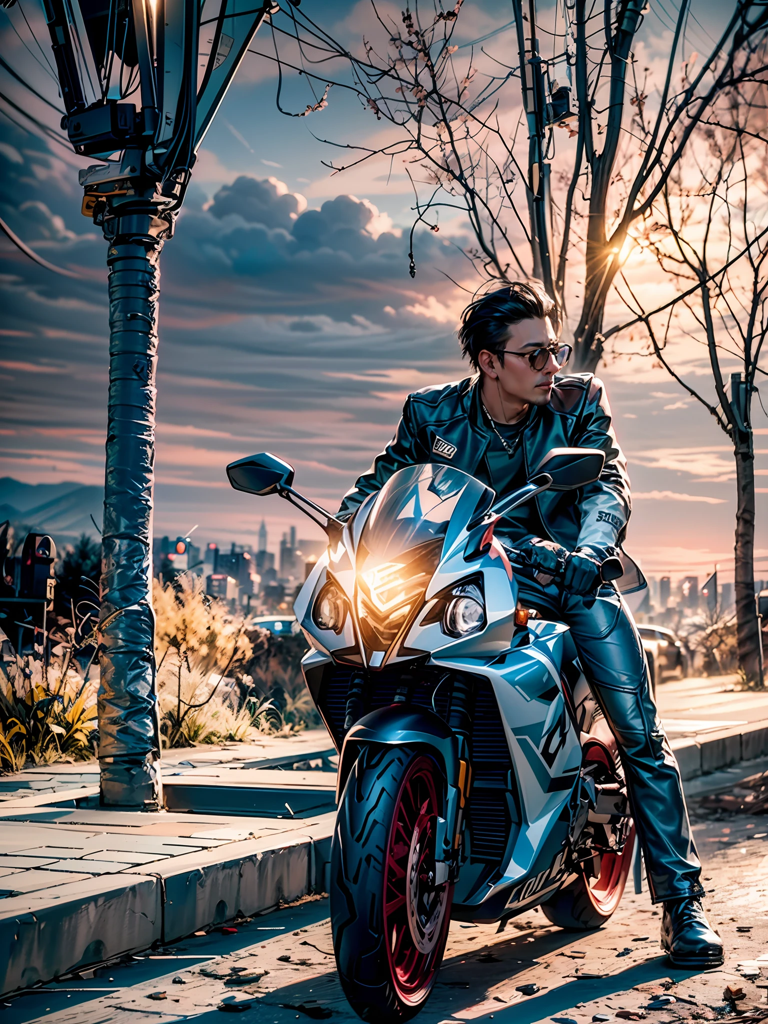 there is a man sitting on a motorcycle on the street, sitting on a motorcycle, motorbiker, shot on nikon d 3 2 0 0, riding a motorcycle, portrait shot 8 k, akira moto, motorcycle, inspired by Liu Haisu, taken with sony alpha 9, sitting on cyberpunk motorbike, photoshot, taken with sony a7r camera, photo - shot