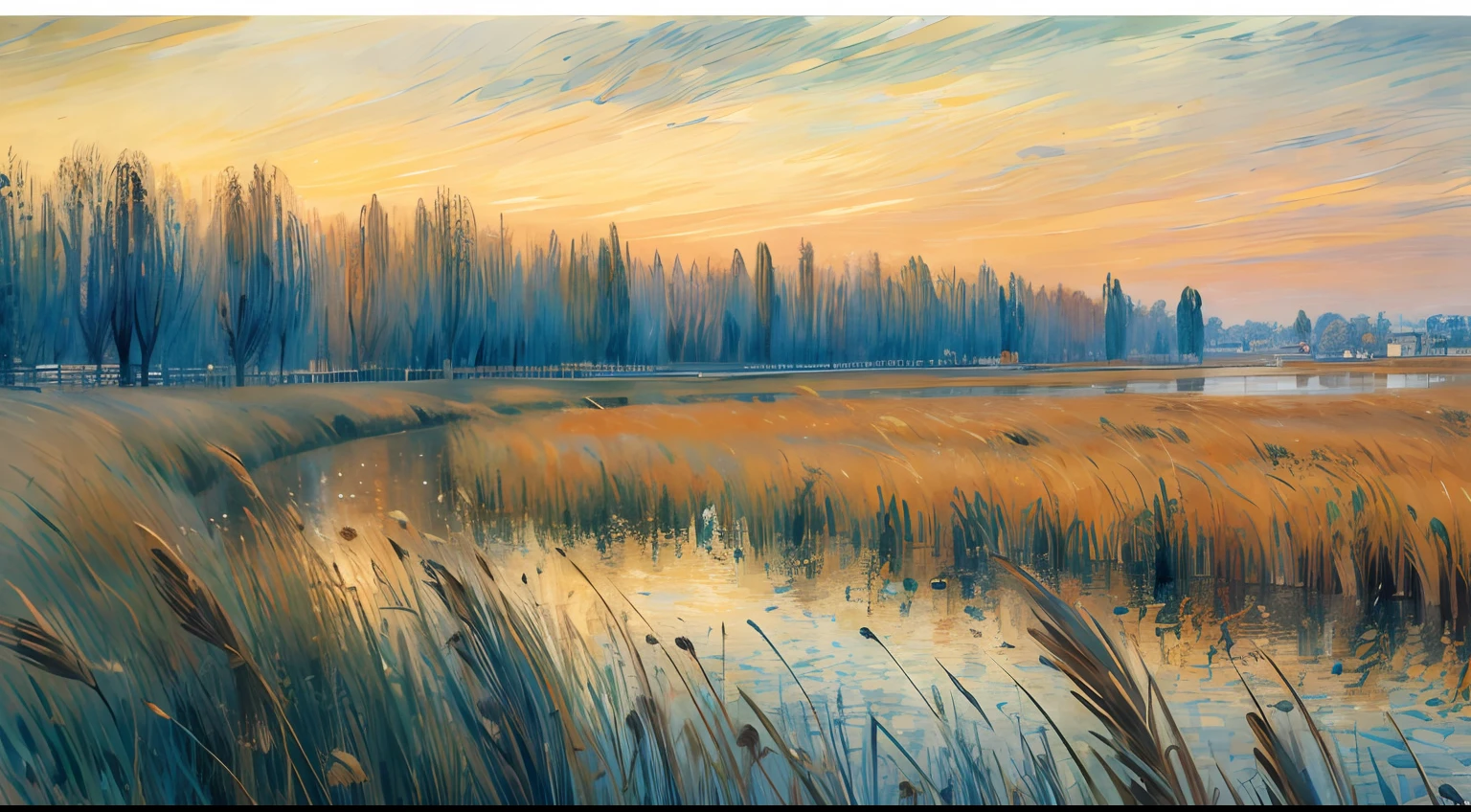 wallpaper, river reeds, wind, aquarel, renoir, sad colors