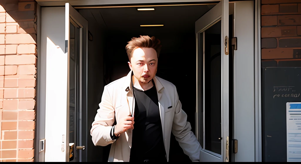 Elon Musk knocking on the door of a building --auto