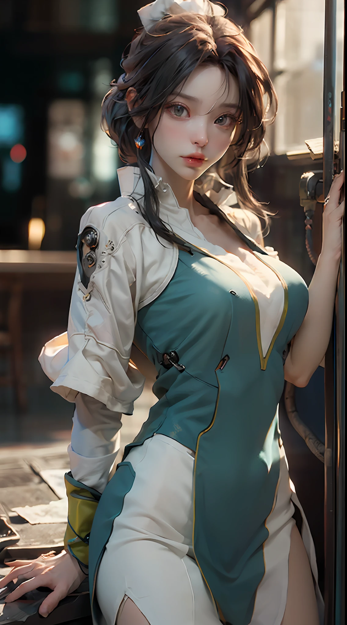 ((Best quality)), ((masterpiece)), (detailed:1.4), 3D, an image of a beautiful cyberpunk female,HDR (High Dynamic Range),Ray Tracing,NVIDIA RTX,Super-Resolution,Unreal 5,Subsurface scattering,PBR Texturing,Post-processing,Anisotropic Filtering,Depth-of-field,Maximum clarity and sharpness,Multi-layered textures,Albedo and Specular maps,Surface shading,Accurate simulation of light-material interaction,Perfect proportions,Octane Render,Two-tone lighting,Wide aperture,Low ISO,White balance,Rule of thirds,8K RAW,