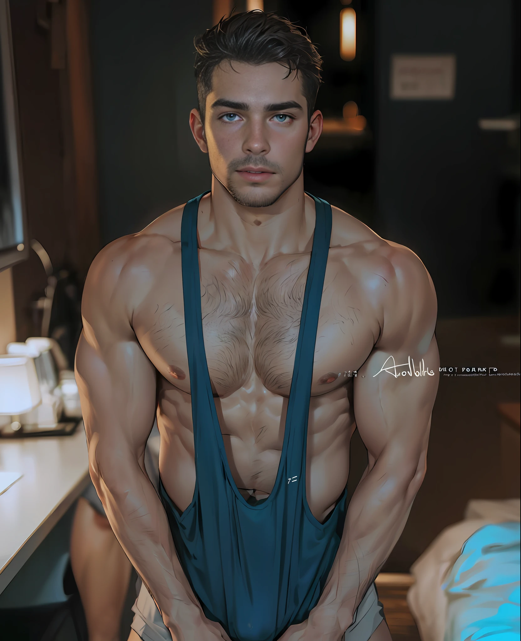 (RAW photo, best quality), (realistic, photo-realistic:1.3), masterpiece, an extremely manly and masculine, extremely detailed, CG, unity , 2k wallpaper, Amazing, finely detail, extremely detailed CG unity 8k wallpaper, huge filesize, ultra-detailed, highres, absurdres, soft light, pietroboselli person, tan skin, detailed fingers, extremely detailed eyes and face, beautiful detailed nose, beautiful detailed eyes, light on face, looking at viewer, (1man, mature face), realistic face, realistic body, underwear, shirtless, big bulge on underwear, big rounded ass