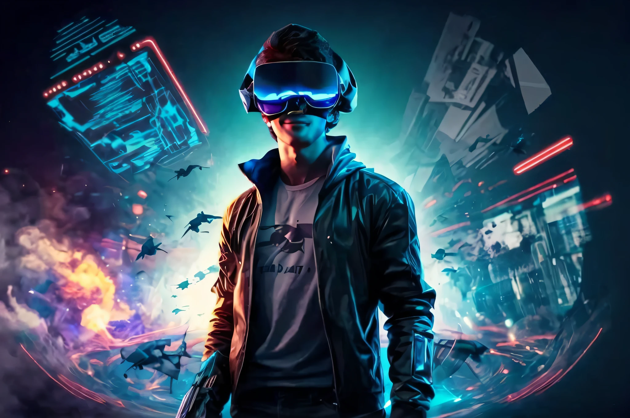 Create bust of man with hood on his back and in slasdo and sunglasses smiling