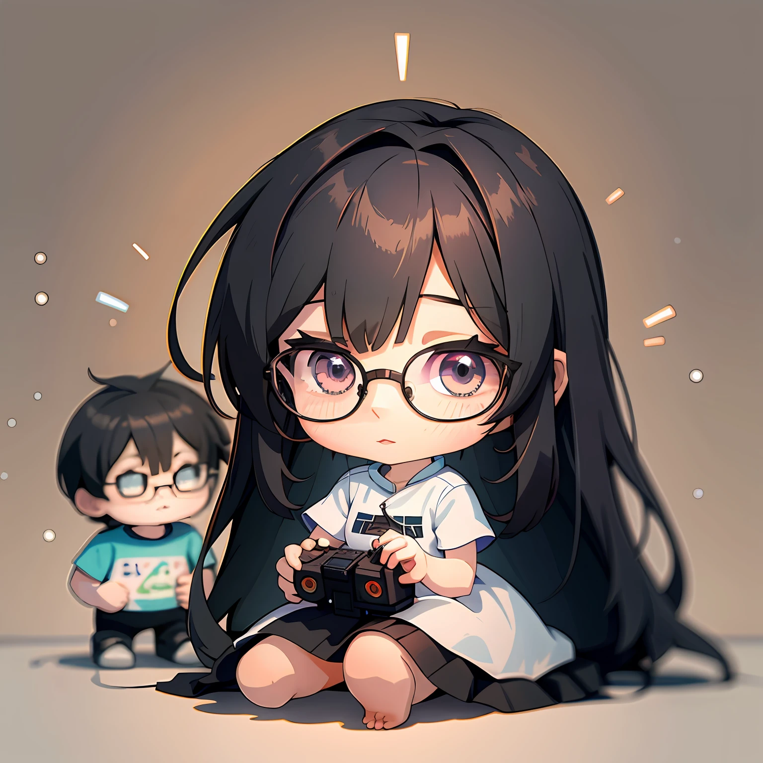 anime girl with glasses and a camera sitting on the ground, artwork in the style of guweiz, anime moe artstyle, anime style 4 k, guweiz on pixiv artstation, digital anime illustration, guweiz on artstation pixiv, kawacy, cute art style, guweiz, video game fanart, game art!!