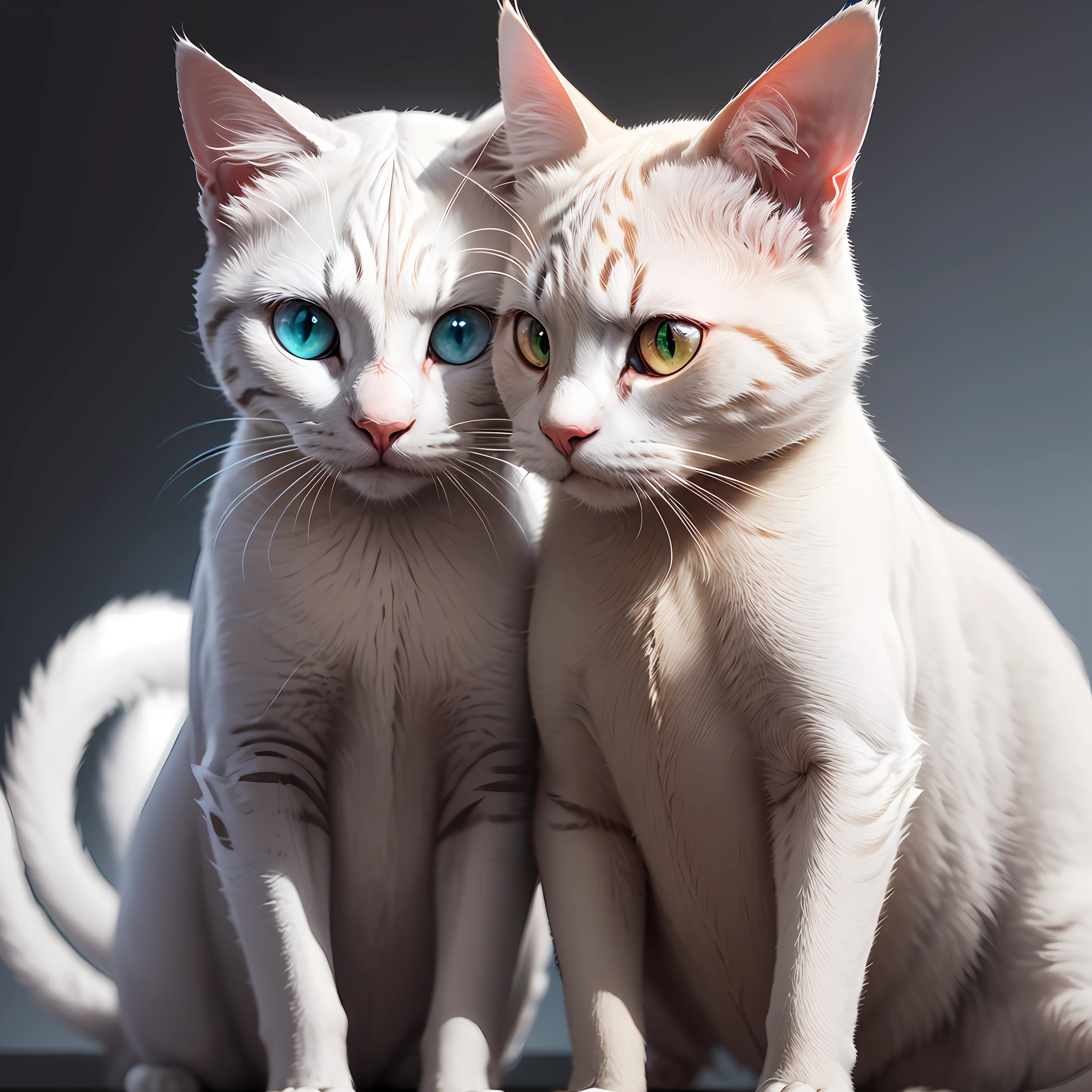 A white cat with heterogeneous eyes. The cat has a pure white body and soft and smooth hair. One of its eyes is blue and the other is green, creating a sharp contrast. The cat's posture is elegant and confident, and it is staring ahead, revealing a mysterious and unique atmosphere. The background is a simple white or light gray to highlight the beauty of the cat and the characteristics of different pupils. The style is photography, using a macro lens to show the details of the cat and the mystery of the different pupils. --auto