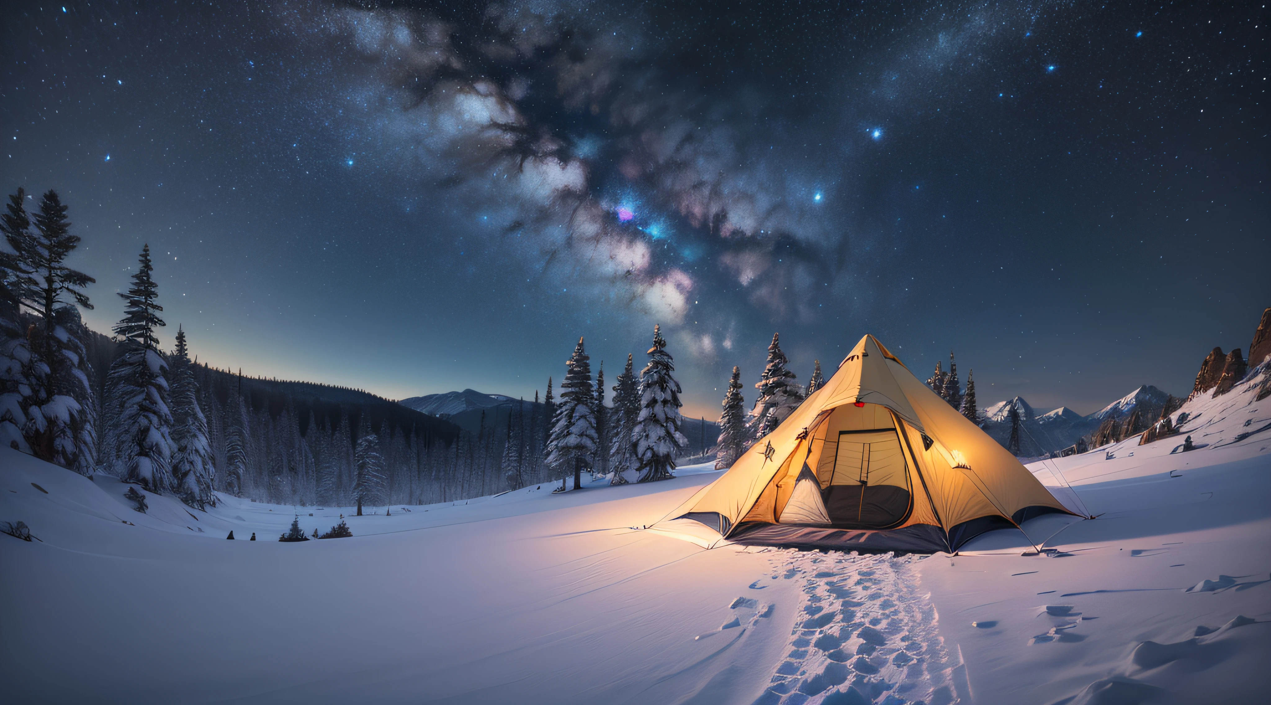 8k, photorealistic, RAW photo, best quality, STARRY SKY, stars, Camping tent high in the mountains photorealistic, raw photo