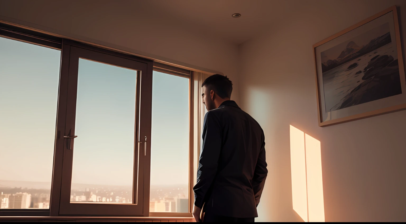Man looking out the window