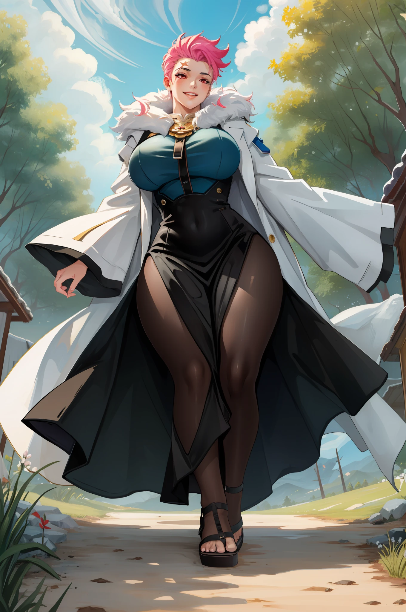 (masterpiece, best quality), intricate details, 1girl, zarya,Gothic, huge chest, tall woman, curved, f, long hair,alone, , forest city, plants, walking, smile, smile, ,fur clothes, wizard, medieval, village,tights, portrait, long skirt, long dress, flip-flops, , huge breast, , , 1gir,1character, walking,long skirt, red eyes, walking,female,fantasy goddess,there is a cartoon picture of a woman with a very large breast, glowing angelic being, glowing holy aura, inspired by Luma Rouge, the non-binary deity of spring, ethereal rainbow nimbus, the butterfly goddess of fire, inspired by Marie Angel, glowing aura around her, astral fairy, as the goddess of the sun, “uwu the prismatic person, big breast, happy, beautiful eyes, , full body, walking, long robe, long dre, , nun, priestess ,holy, venus body, curvy, huge breast, forest, long skirt, coat, very long skirt,coat, europe, france, french, pantyhose, walking, pink hair, smile, happy,long skirt , long dres