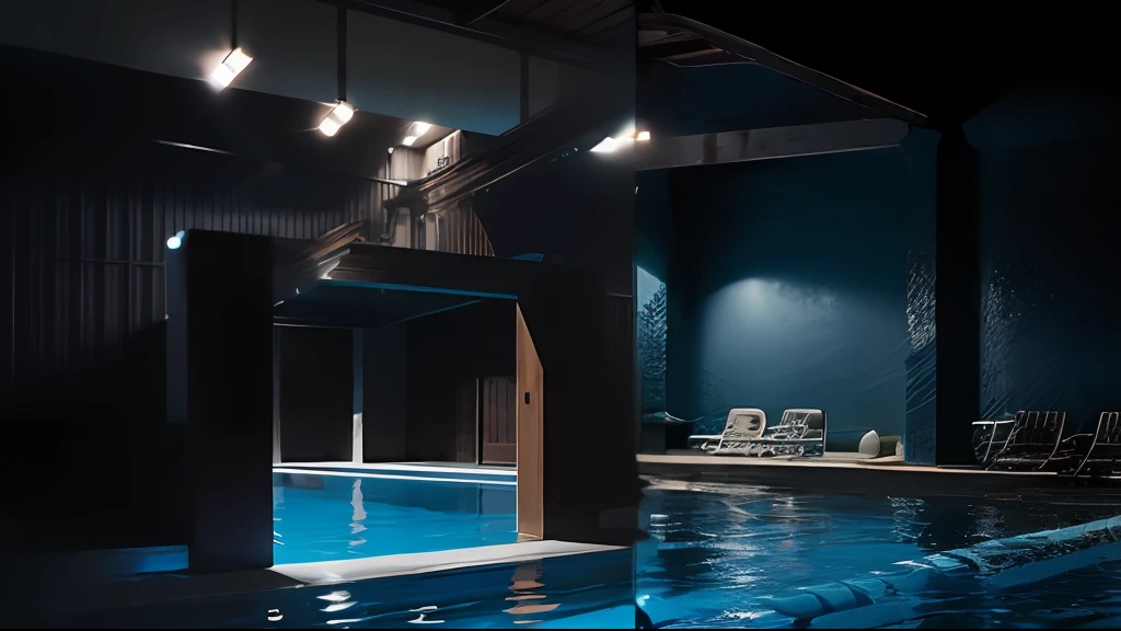 a pool with a ladder and a ladder in it, greek pool, blue sky, minimal composition, minimalist composition, blue wall, well worn, pools, crisp lines and color, swimmingpool, pool caustics