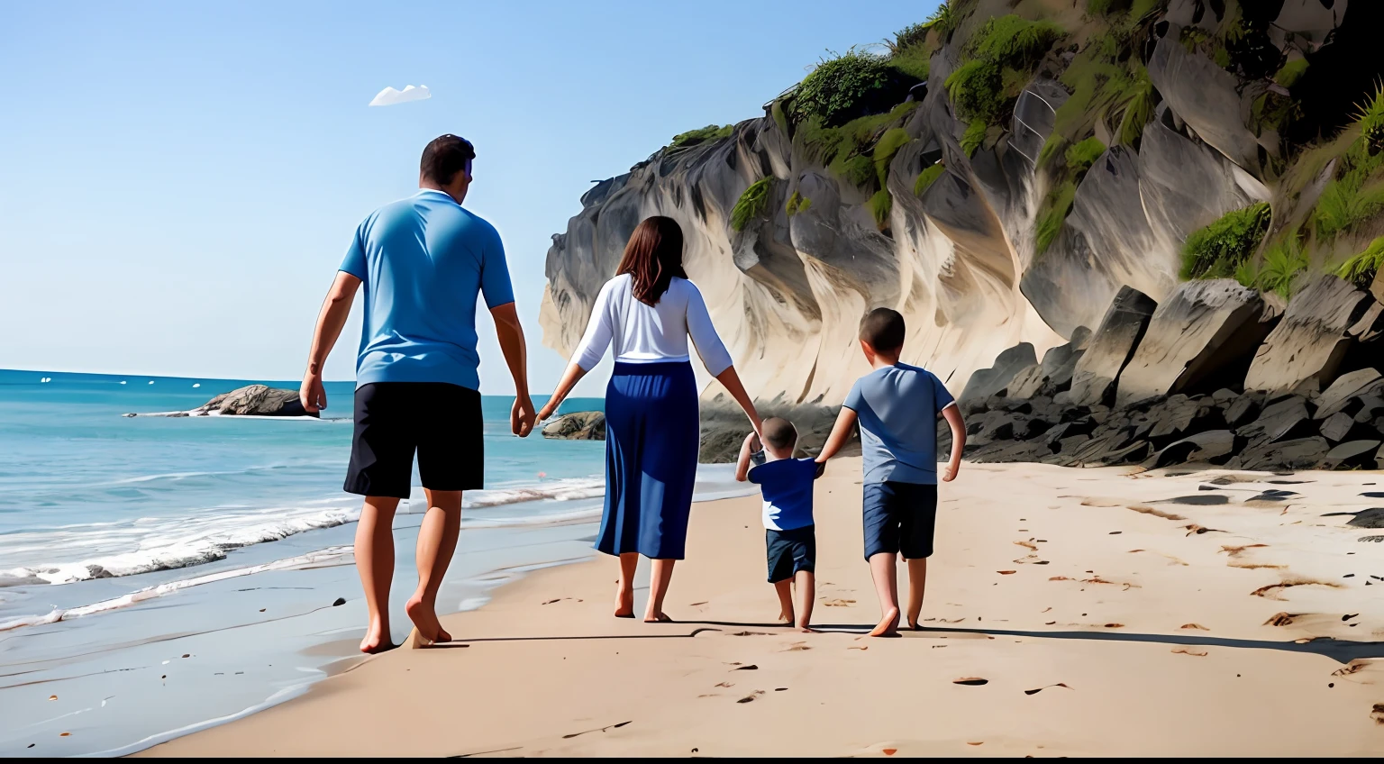 mother, father, son, beach, playing
