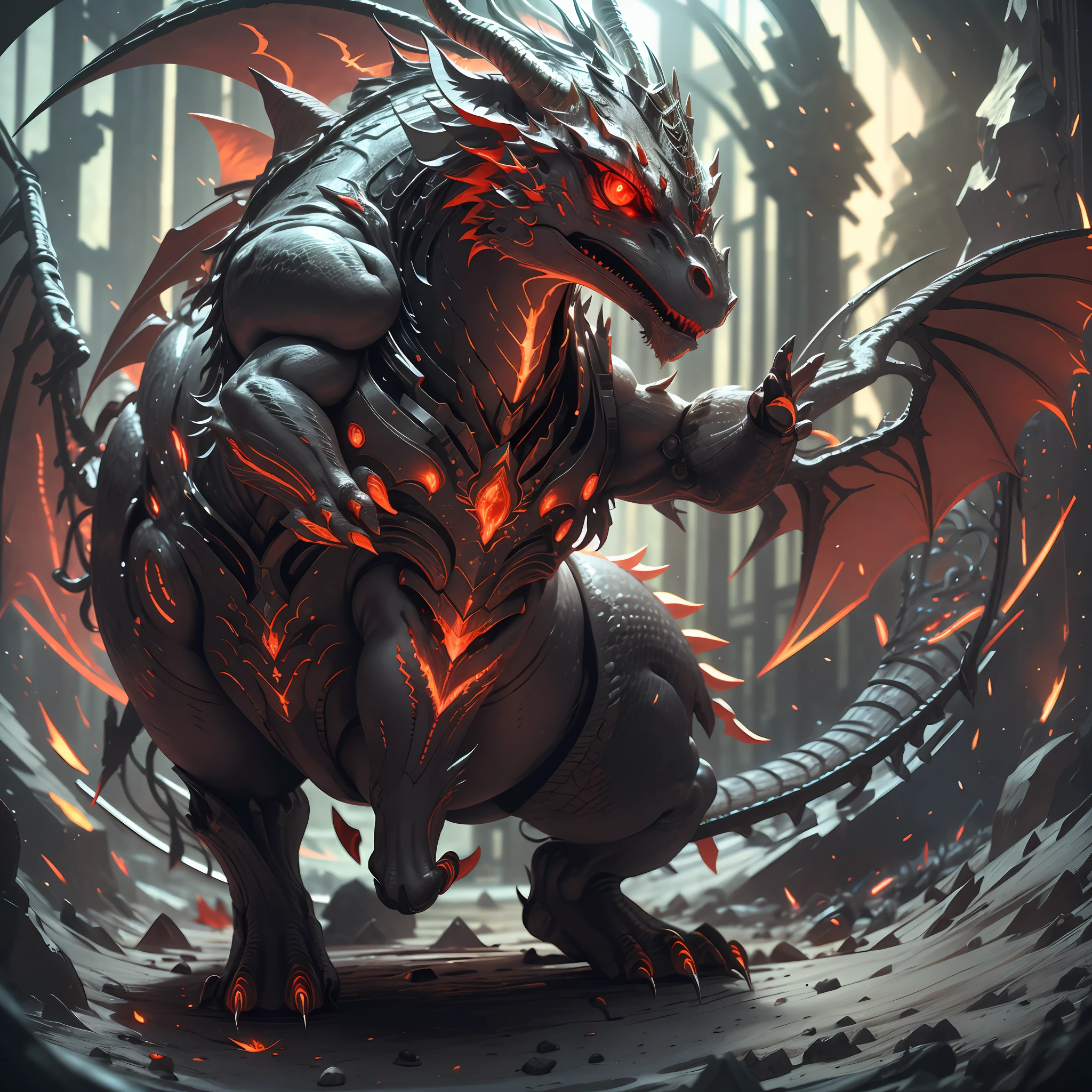 CG unity, ultra-detailed, of the finest quality, a masterpiece, in a fascinating and epic setting of volumetric light and dynamic movement, an extremely majestic proud and ferocious dragon, glowing red eyes, detailed and solid scales. The most powerful being, omnipotent and omniscient --auto --s2