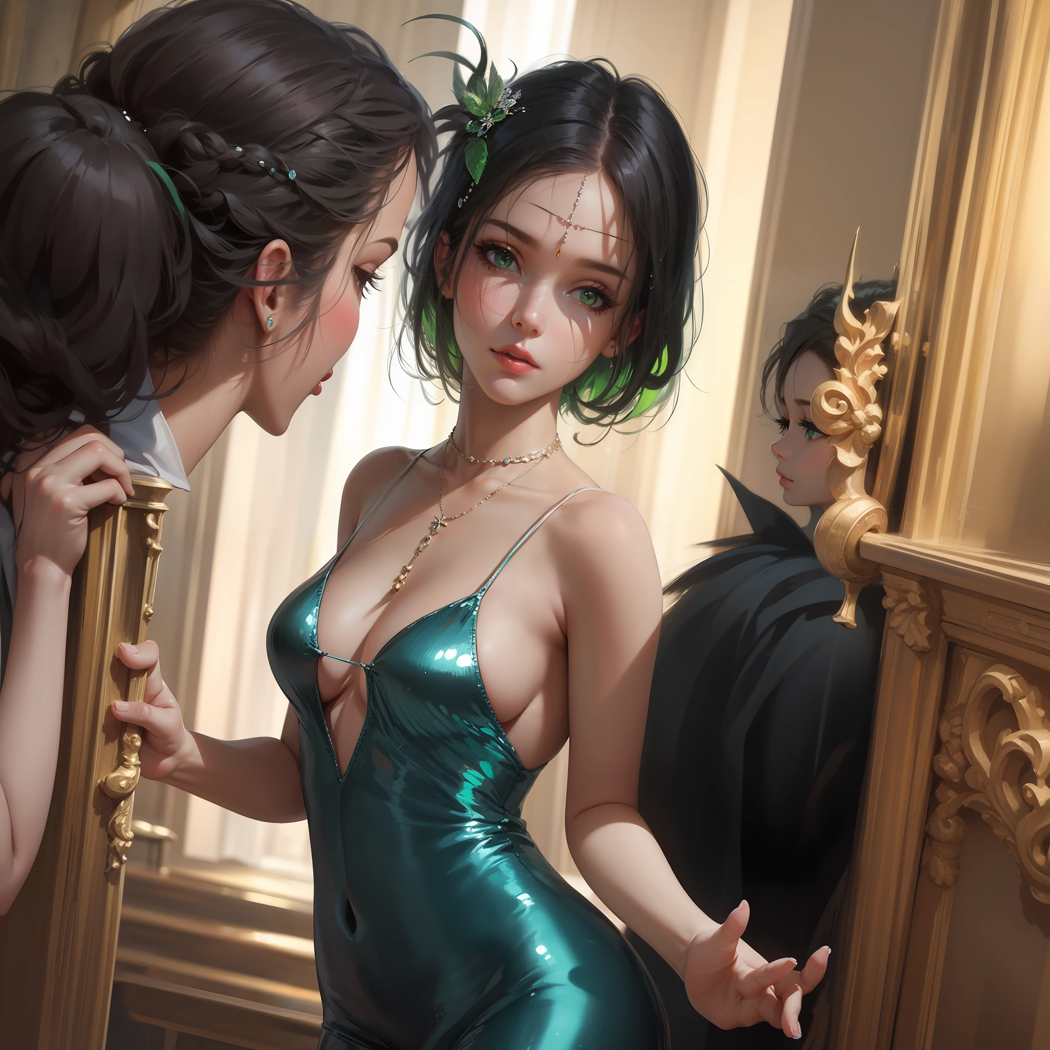 Beautiful, girl,green eyes, red dress, Dancing, realistic, detailed --auto