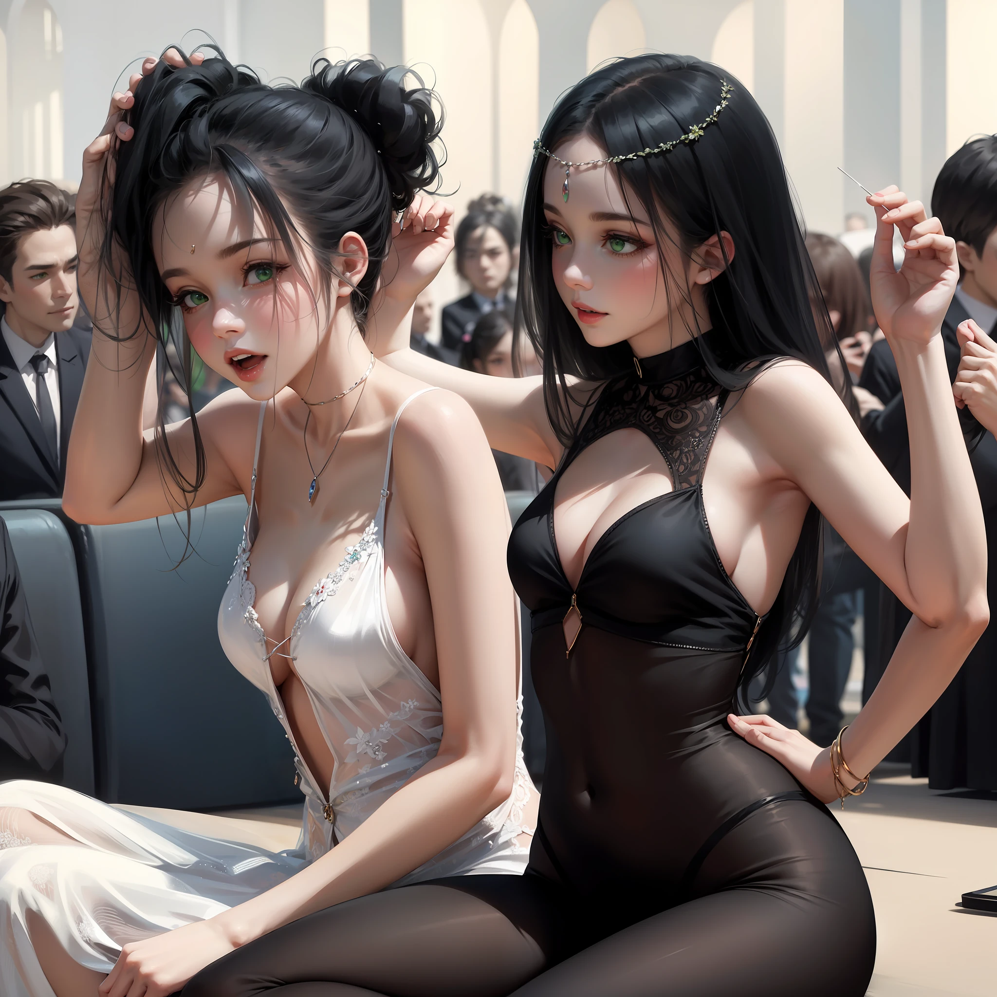 Beautiful, girl,green eyes, red dress, Dancing, realistic, detailed --auto