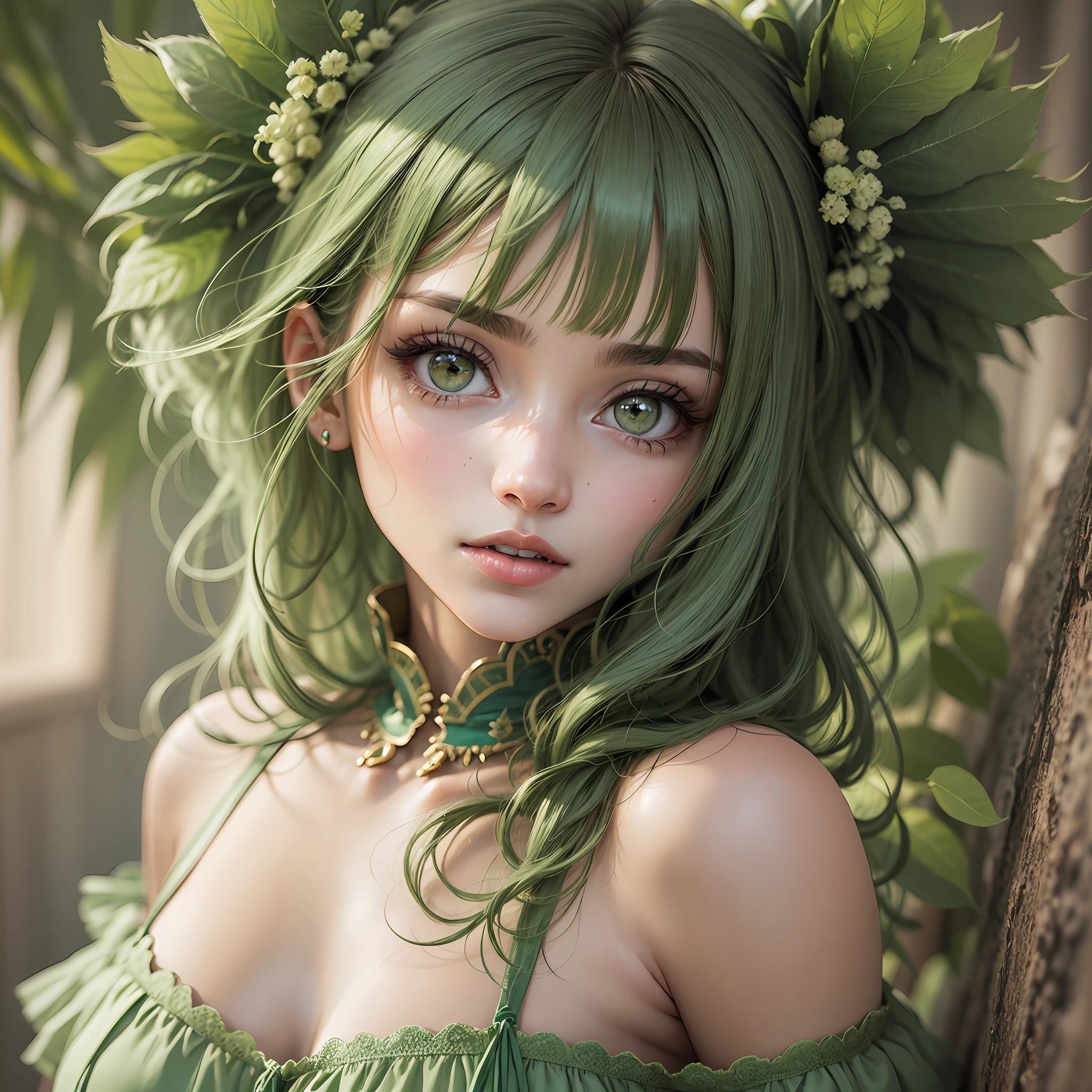 Beautiful, girl, green eyes, red dress, realistic, detailed --auto