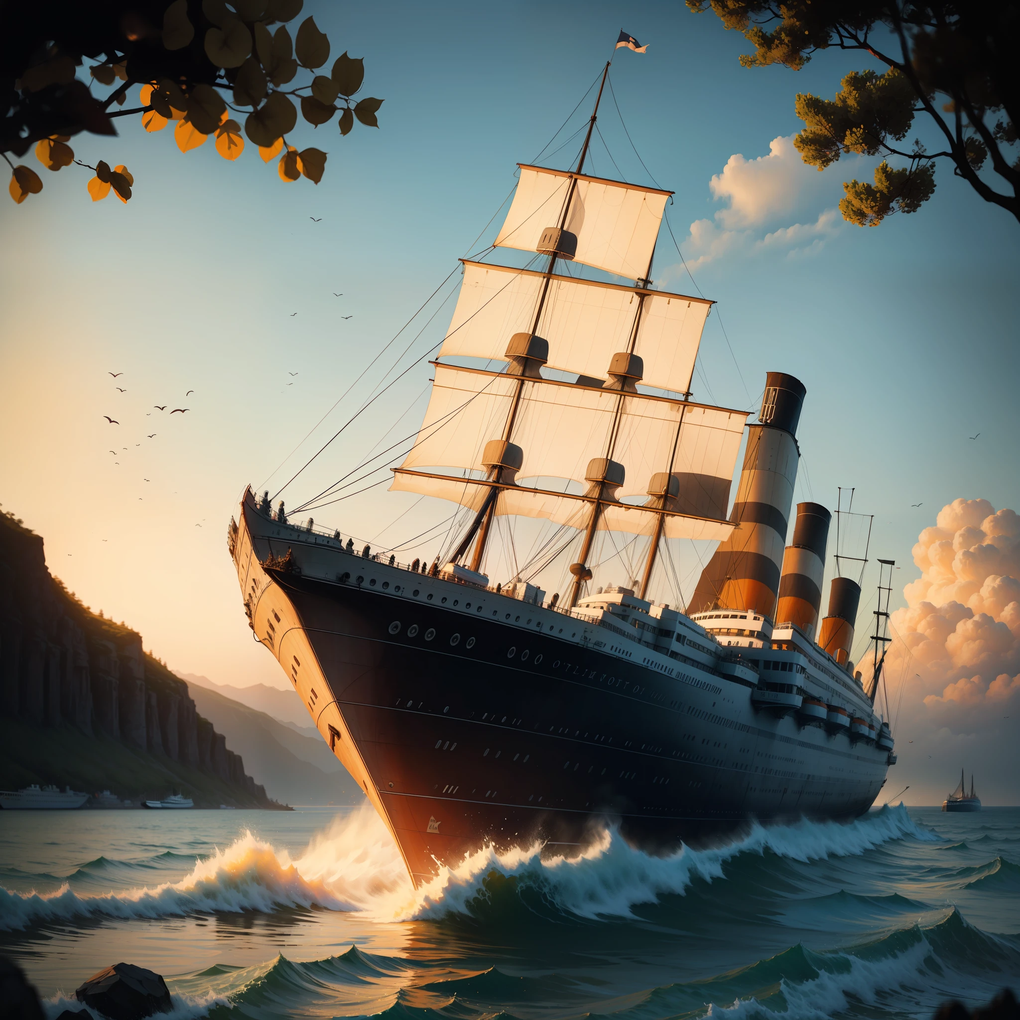 Titanic ship, beautiful nature background --auto