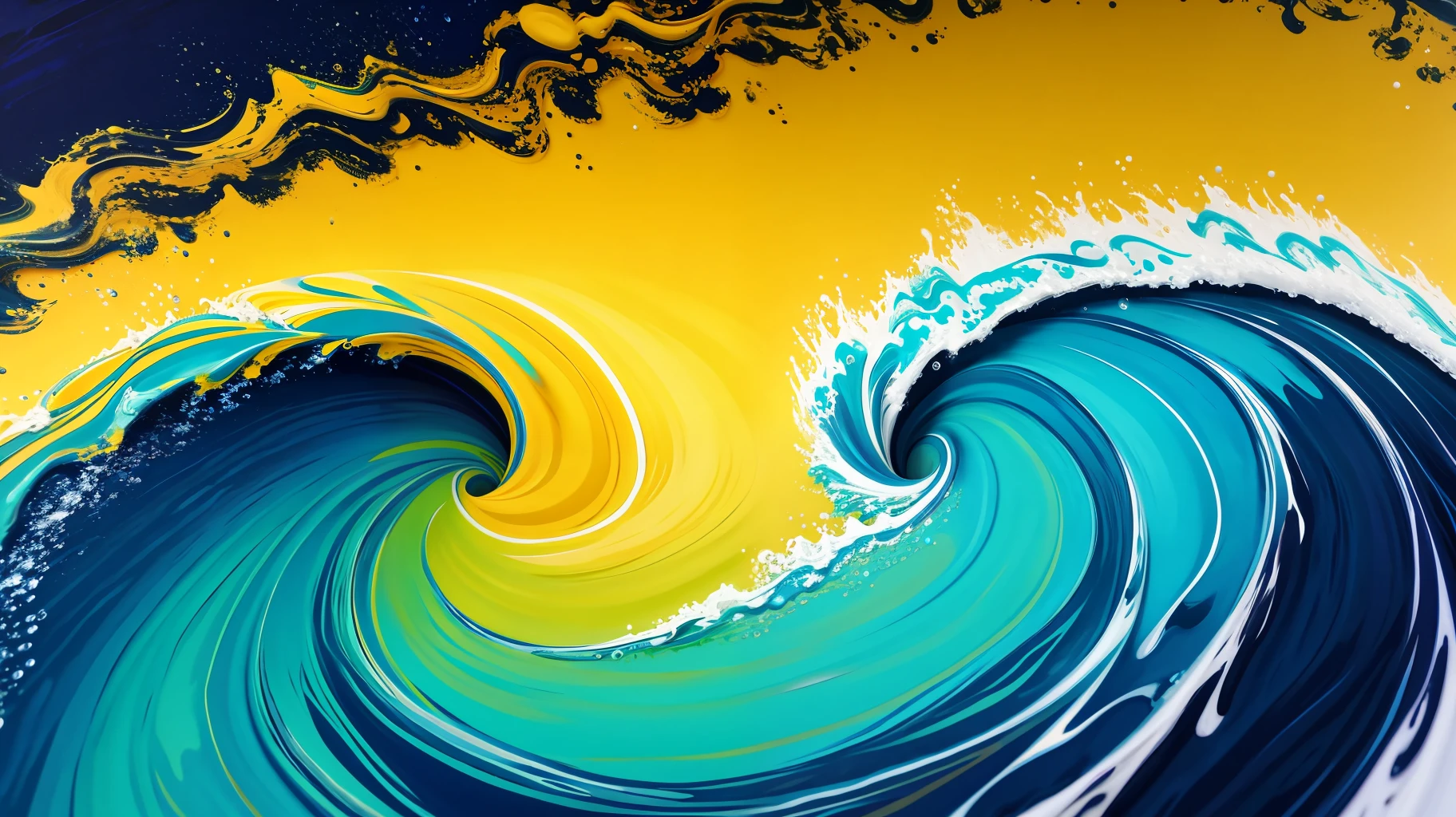 a close up of a blue and yellow liquid wave with bubbles, intricate flowing paint, digital artwork 4 k, wallpaper 4k, wallpaper 4 k, swirling paint, colorful swirls of paint, digital art 4k, digital art 4 k, digital art 8k, digital art 8 k, beautiful art uhd 4 k, 4k highly detailed digital art