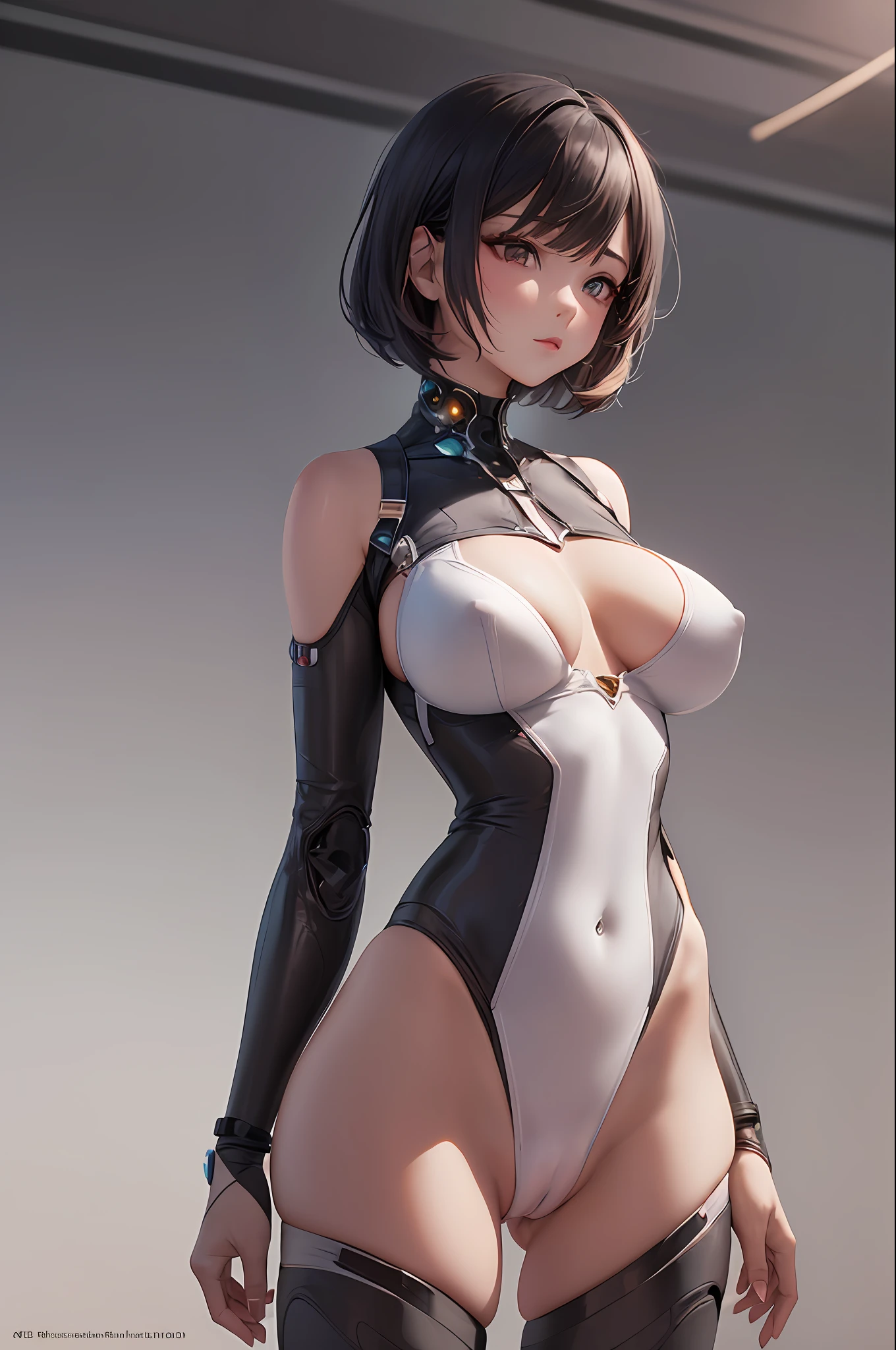 delicate face, 20-year-old kpop idol cyborg girl, white&red(carbon fiber high leg cut leotard), {{angled bob}}, (big breasts:1.25), (mechanical joint), bangs, attractive curves, mid pelvis, seaside, standing posture, beach, glowing skin, ((puffyareolas)), (standing), dynamic pose, spread legs, (camel toe, cameltoe, vulvashaped:1.275), cyberpunk, sci-fi, (upper body:1.275), (8k, RAW photo, best quality, masterpiece: 1.47), (nsfw:1.275) --auto --s2