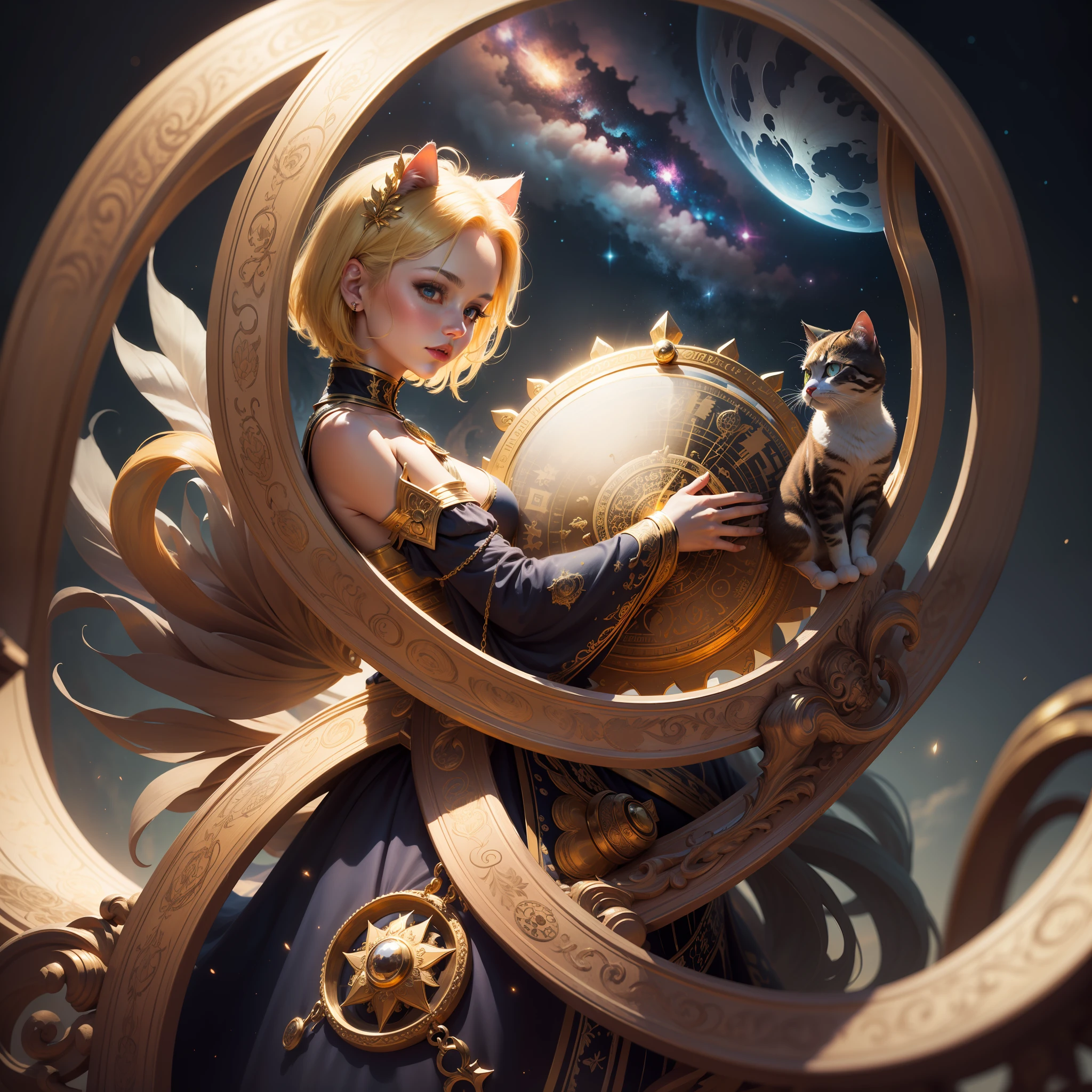Realistic, (Masterpiece, Top Quality, Best Quality, Official Art, Beautiful and Aesthetic: 1.2), Very Detailed, Fractal Art, Colorful, Most Detailed, Leo, (Abstract Background: 1.5) (1girl: 1.3), (Cat class), yellow hair, bright eyes, earnest, combed back, short hair, , milky way, huge magical gold Leo astrolabe,dream,fantasy, gold trim,beautiful detailed sky,Style and Decoration for Leo, leo goddess,(nsfw:0.8)
delicate refective and high glass guardrail board