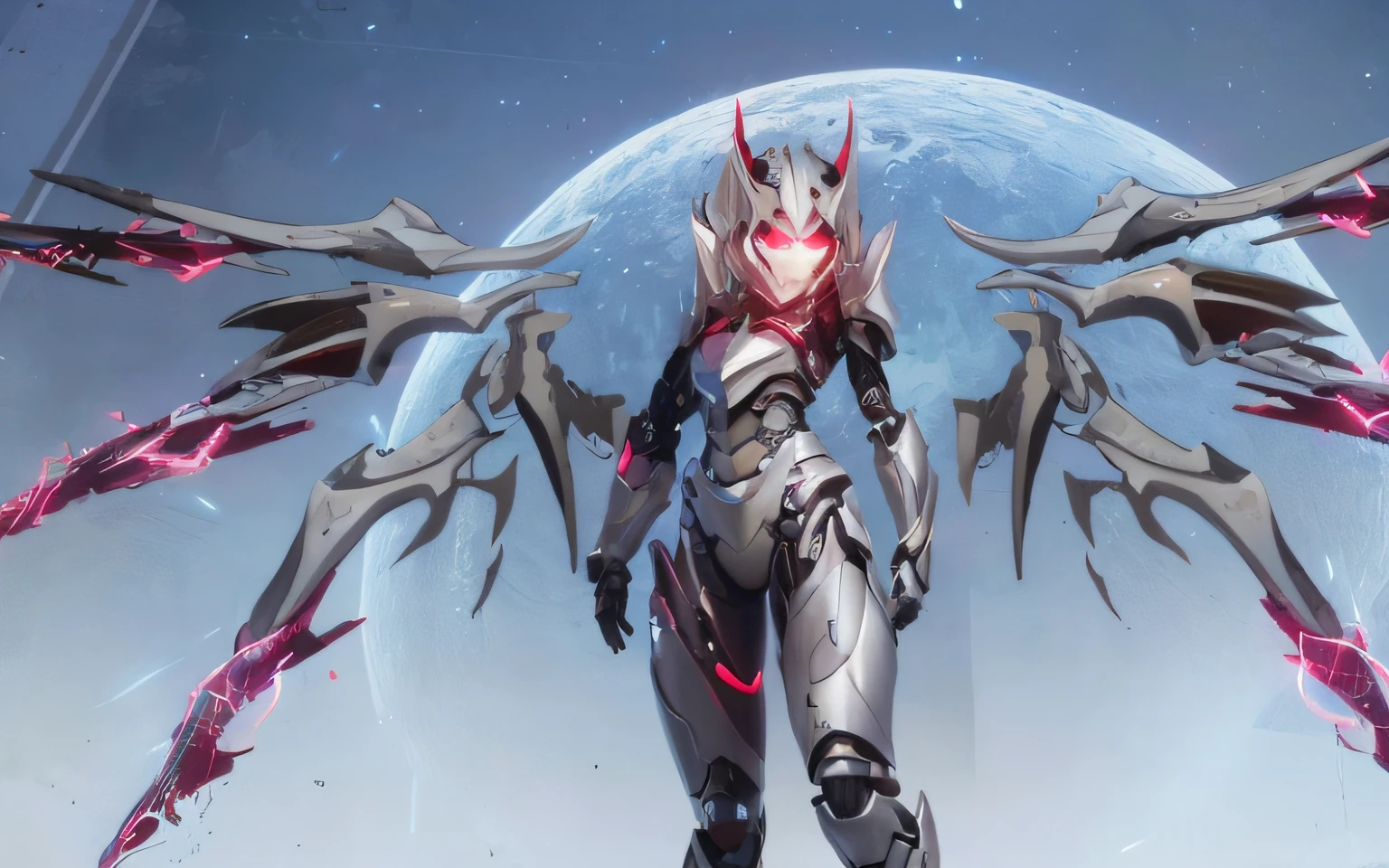 Heavy armor in cyborg style with neon light