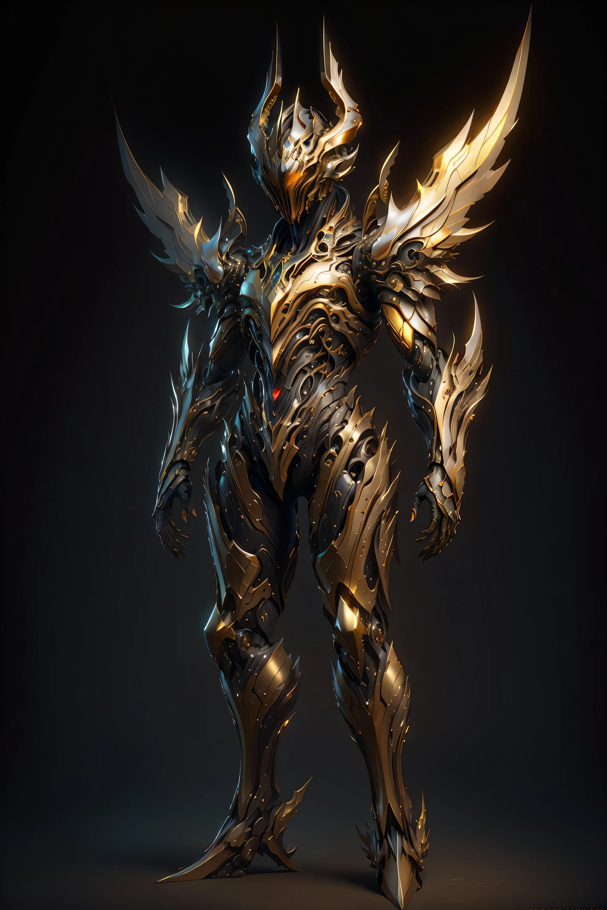 (masterpiece:1.2), best quality, high resolution, unity 8k wallpaper, extremely detailed, perfect lighting,official art,armor, fake_horns, full armor,wings,gaodanvshen ,warframe,humanoid robot,horns,helmet,mask,simple background,
looking at the viewer,solo,perspective, full body, gaodanvshen