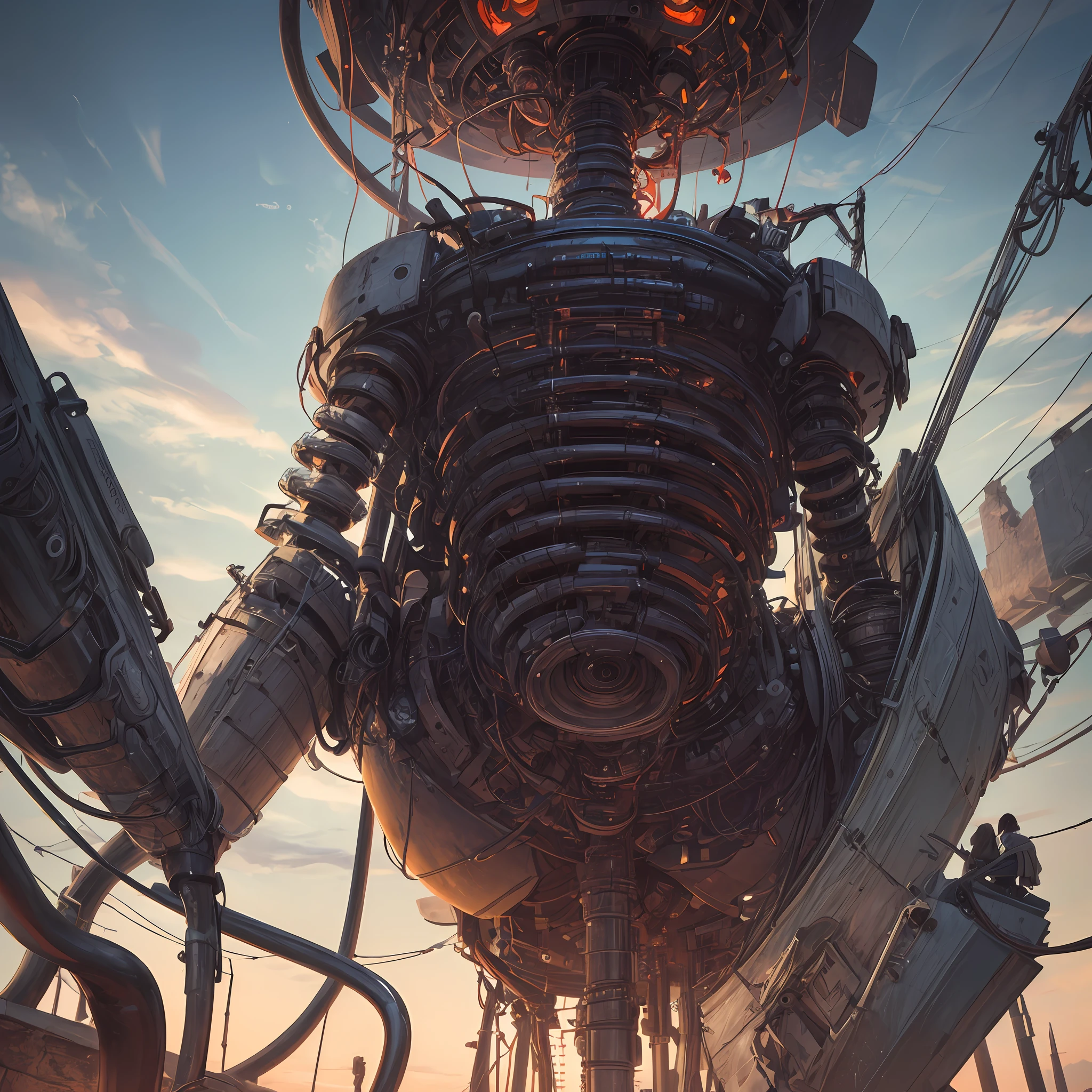 (((Masterpiece))), ((Best Quality)), (Super Detail), (CG Illustration), (Very Evil and Beautiful)), Cinematic Light, ((1 Mechanical Girl)), Single, (Mechanical Art: 1.4), ((Mechanical limb)), (Blood vessel attached to a tube), ((Mechanical spine attached to the back)), ((Mechanical cervical vertebrae attached to the neck), (Back to the viewer)), expressionless, ( Wires and cables attached to the head and body: 1.5), Science Fiction, Apocalypse, Ruins, (Lower Body Integrated with Mechanical Devices), (Blood: 1.5), Cruelty, Absurdity, Eroticism, Fusion with Machines, Doomsday Time, Super Future, Inorganic, Laboratory, Restraint, (Beautiful Indulgence: 1.2), (1 Girl: 1.3), Body Wrapped Around Mechanical Tentacles