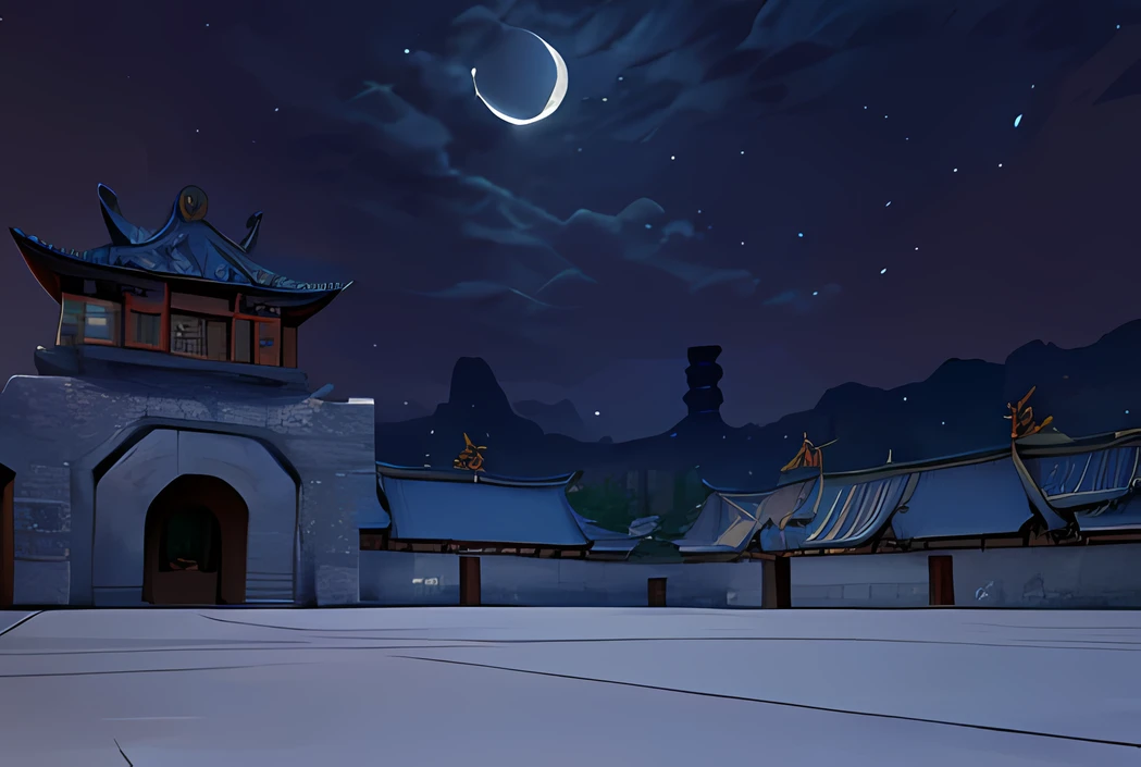 Best quality, ultra detailed, masterpiece, hired，(8K,extremely detailed cG unity 8k wallpaper),unreal engine rendered, illustration,painting,paintbrush,(night:1.5),scenery, no humans, outdoors, building,  road, shadow, tree, architecture, (best illustration), (best shadow),((Chang 'an City in ancient China,There are many ancient Chinese buildings in the distance:1.3)),China,Big scene, an expansive view of ,cinematic lighting,dark,tiles, courtyard,roof，ancient china, open view, cozy,ultra high definition