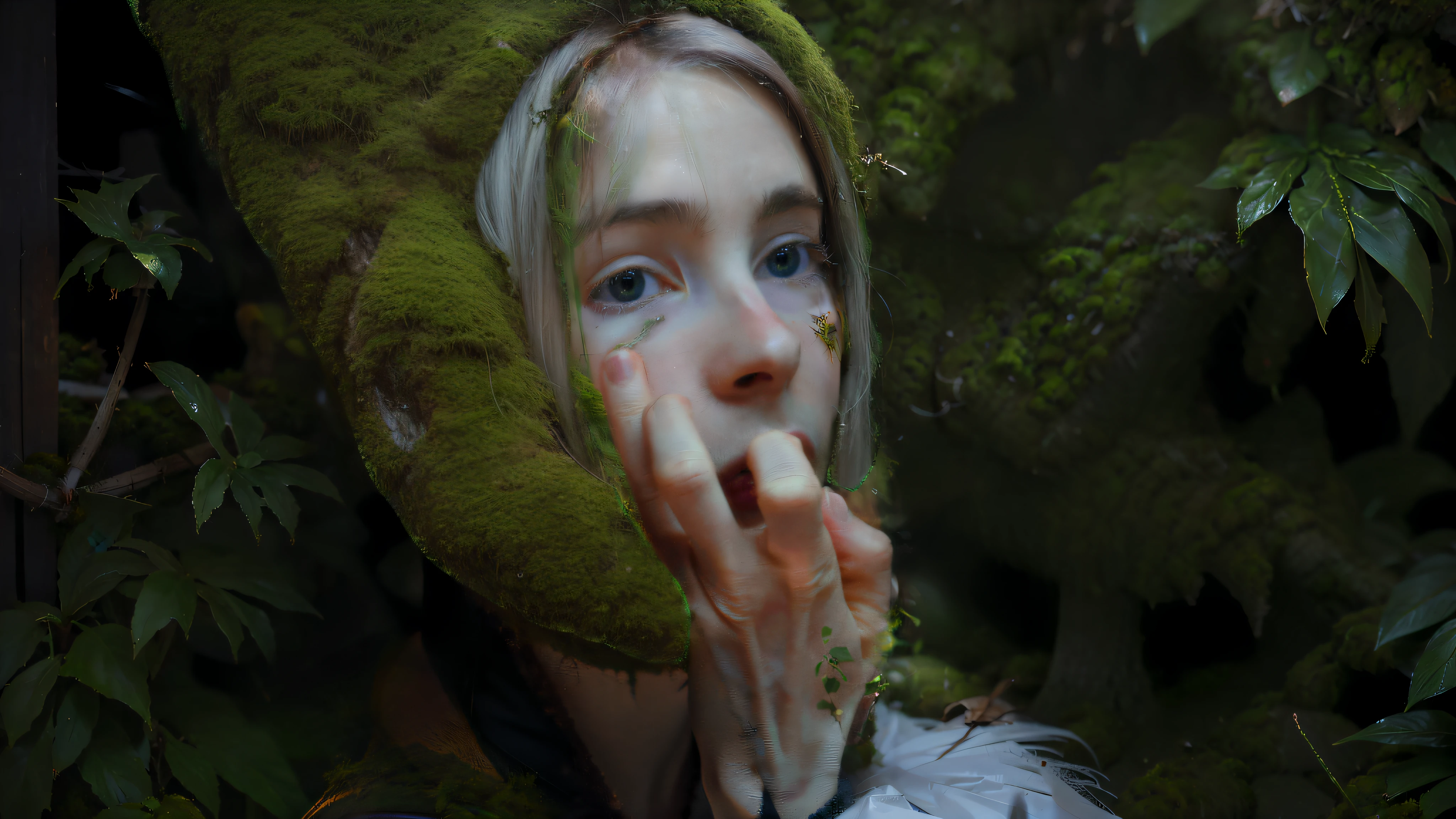 portrait of a forest mage, covered in moss