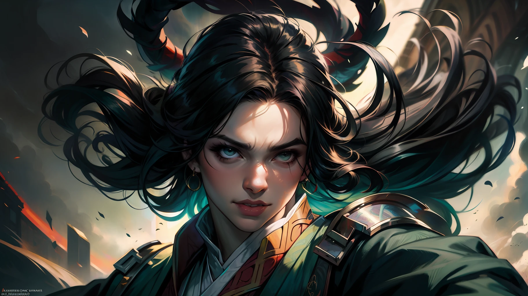 Tanjiro Kamado Demon Slayer, Kimetsu no yaiba poses dinâmicas, .masterpiece: 1.2, melhor qualidade), realista, (imagem real, detalhes intrincados, profundidade de campo), mãos de alto detalhe,, dynamic manga oil painting poster by Joseph Christian Leyendecker & James Jean & Anders Zorn & Jeremy Mann & Alphonse Mucha, a dynamic pose, happycore, flowerpunk, samuraicore, demon slayer intricate details, dynamic portraiture, dramatic lighting,  backlit, raking light, vibrant, League of legends style