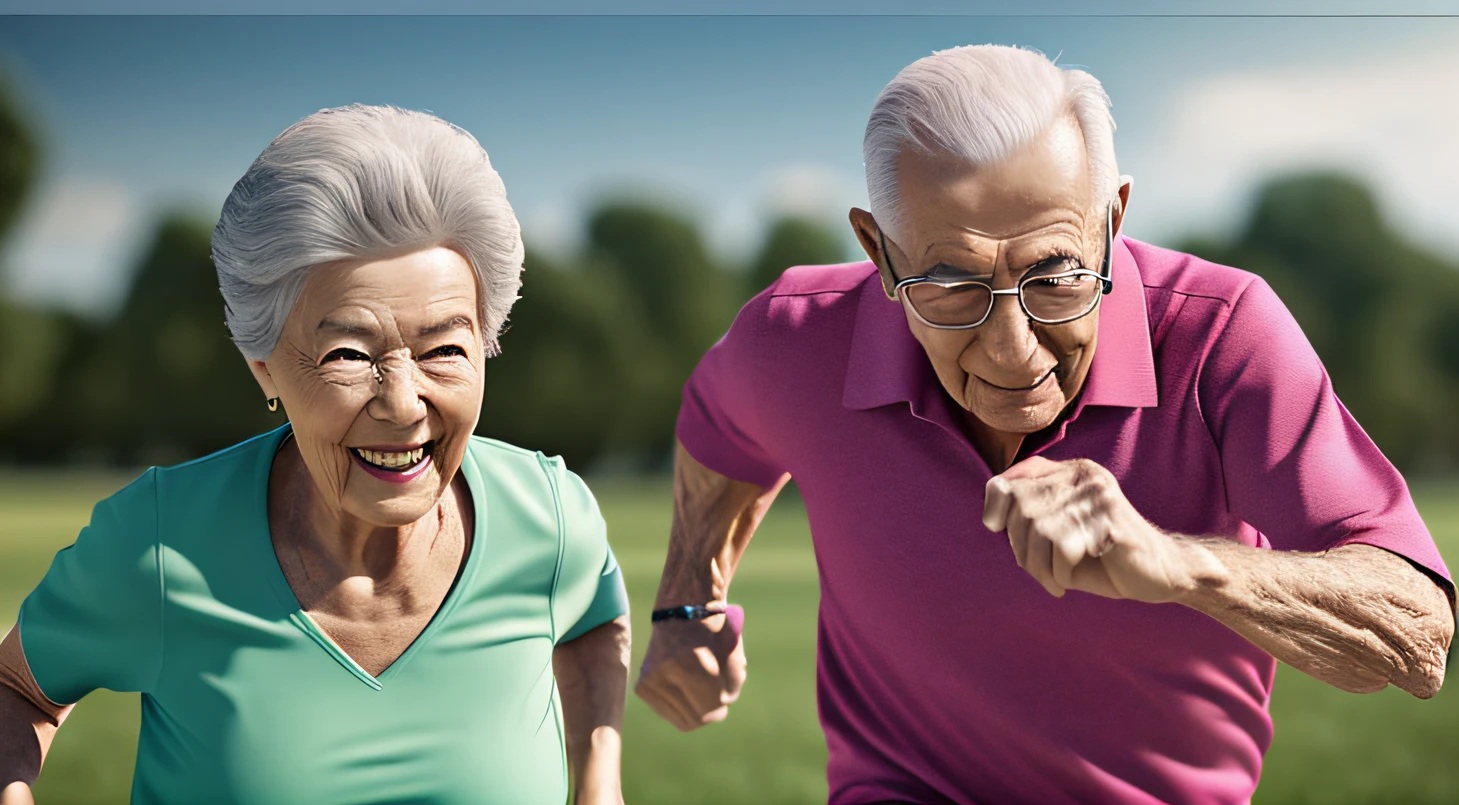 Elderly couple running, ultra realistic, 4k
