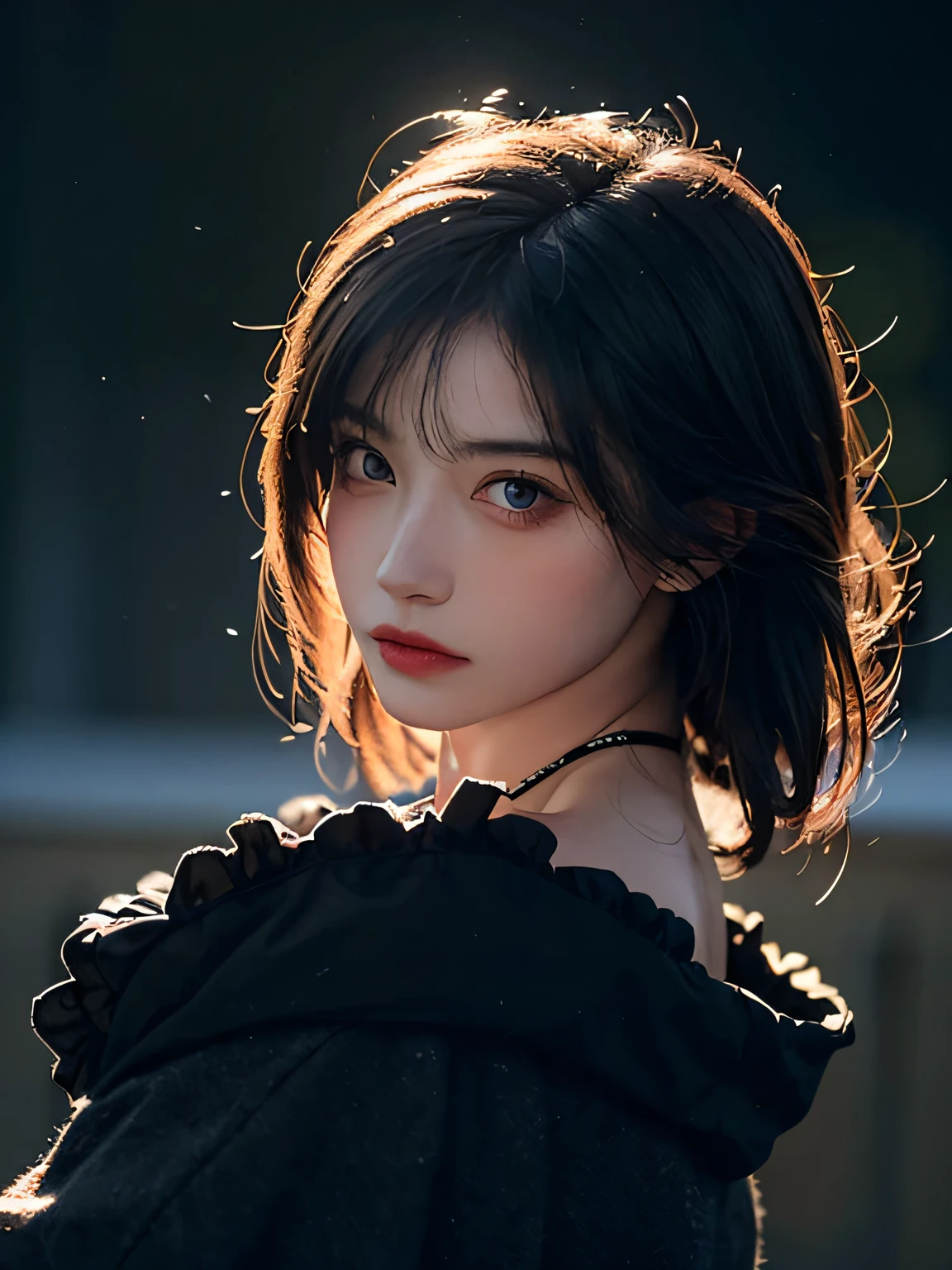 A close up of a woman with a black top and a black dress - SeaArt AI