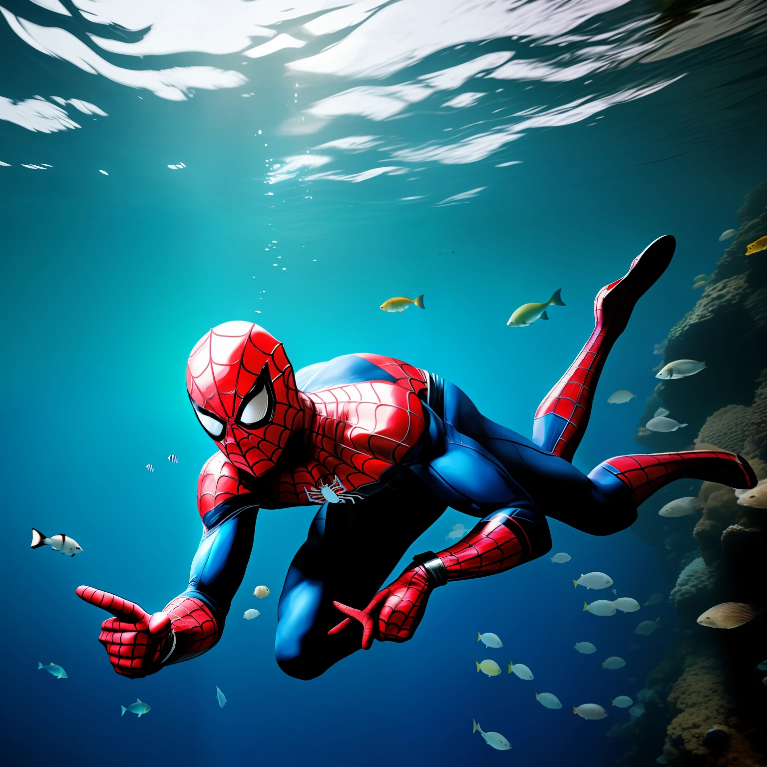 Spider man at the bottom of the sea