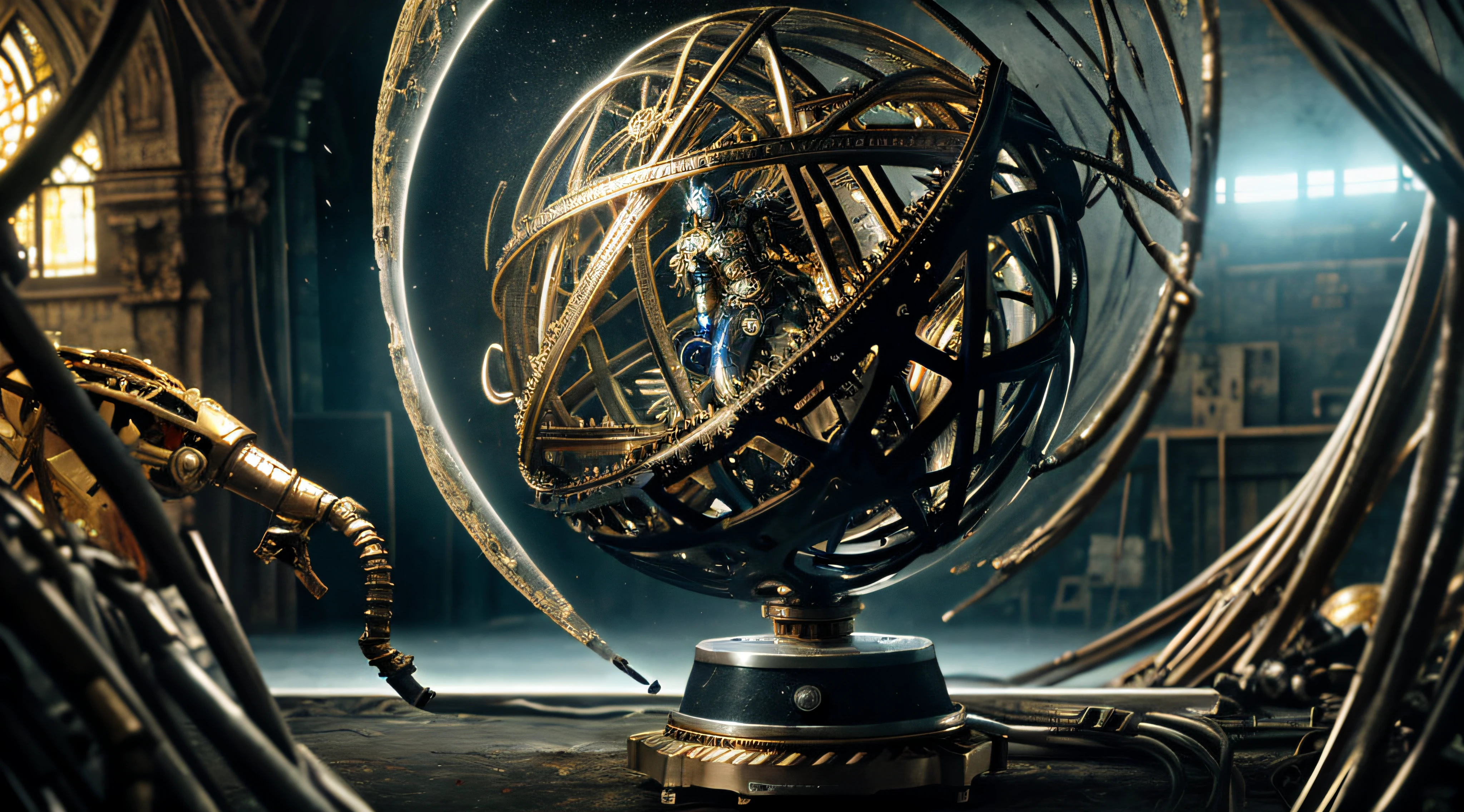 steampunk armillary sphere, UHD, ureal engine 5, artstation, weta digital, insanely detailed and intricate, micro details, hyper realistic, golden ratio, 8k, elegant, ornate, natural light, ray-traced reflections, octane rendering, 3d, 8k, volumetric lighting, cinematic lighting, high contrast, epic scene, neon ambiance, abstract black oil, gear mecha, detailed acrylic, grunge, intricate complexity, rendered in unreal engine, photorealistic