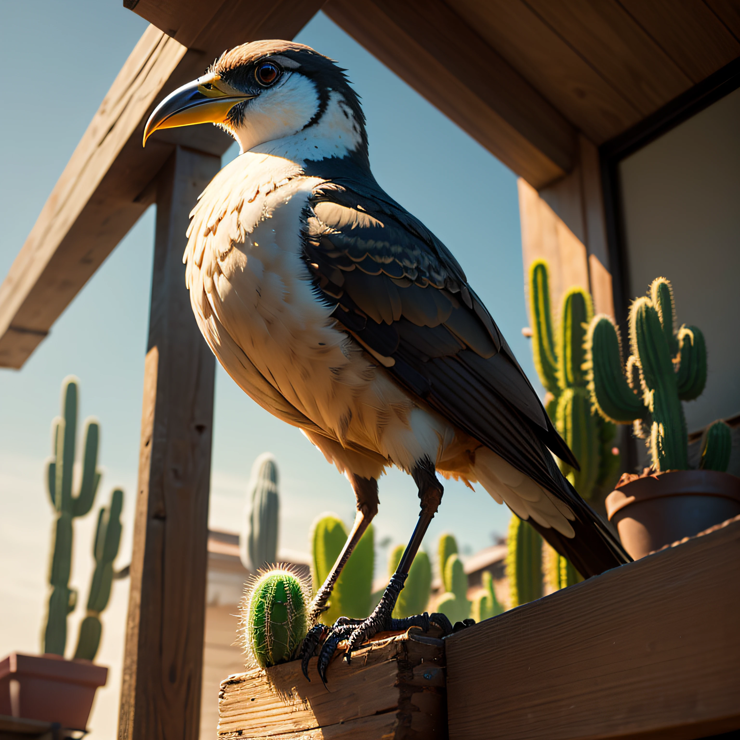 masterpiece, best quality, Brazilian bird Icterus jamacaii landed I a u-shaped cactus. Hdr. --auto