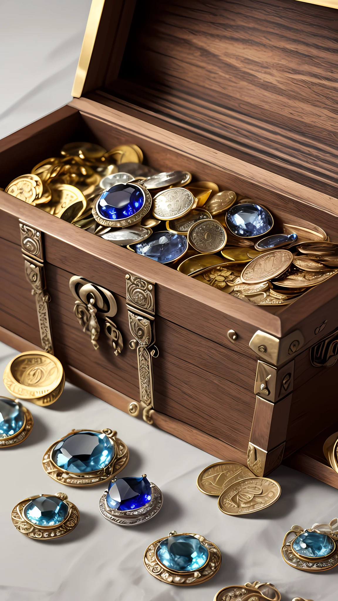 Silver sapphire, treasure chest, detail, complex --auto