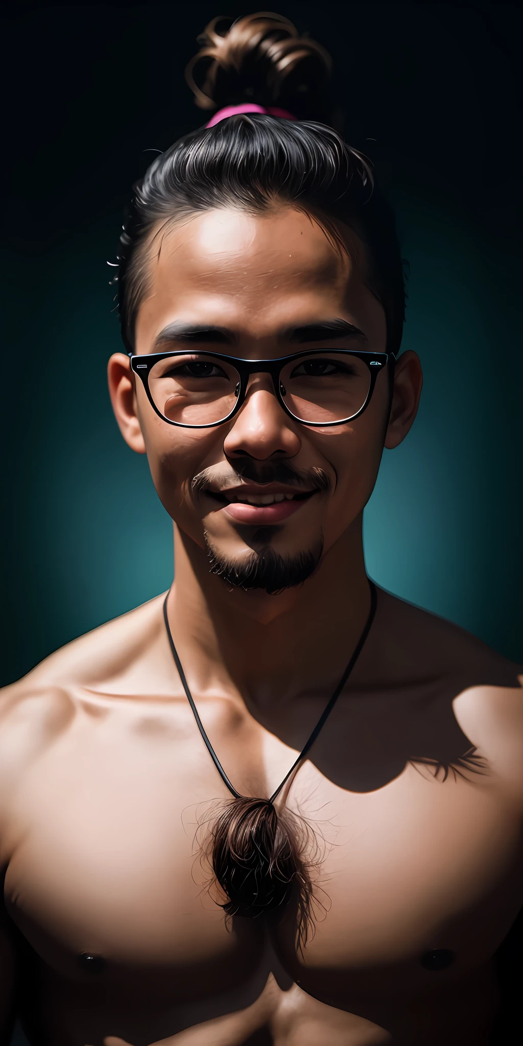 beautiful adult Indonesian college guy, hairy chest, pubic hair, wearing clear glasses, facial hair, military crew cut, wearing a workshop clothes, in tight black outfit, open shirt, wearing black jeans, inside the garage, Wearing a Headband, cute smiling expression, ((slim, muscular v-shaped body)), detailed arms and fingers, hairy arms, with body full of oil, photorealistic, photo, masterpiece, realistic, realism, photorealism, high contrast, photorealistic digital art trending on Artstation 8k HD high definition detailed realistic, detailed, skin texture, hyper detailed, realistic skin texture, armature, best quality, ultra high res, (photorealistic:1.4),, high resolution, detailed, raw photo, sharp re, by lee jeffries nikon d850 film stock photograph 4 kodak portra 400 camera f1.6 lens rich colors hyper realistic lifelike texture dramatic lighting unrealengine trending on artstation cinestill 800,