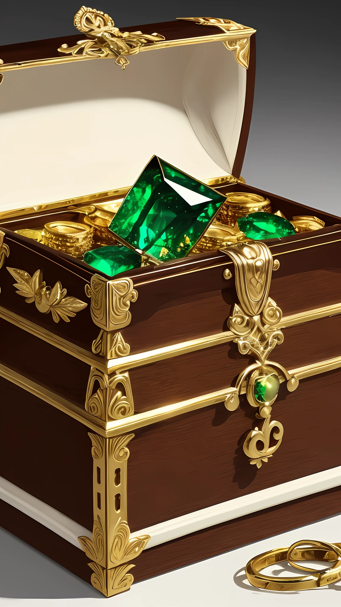 white treasure chest, emerald, detail, complex --auto
