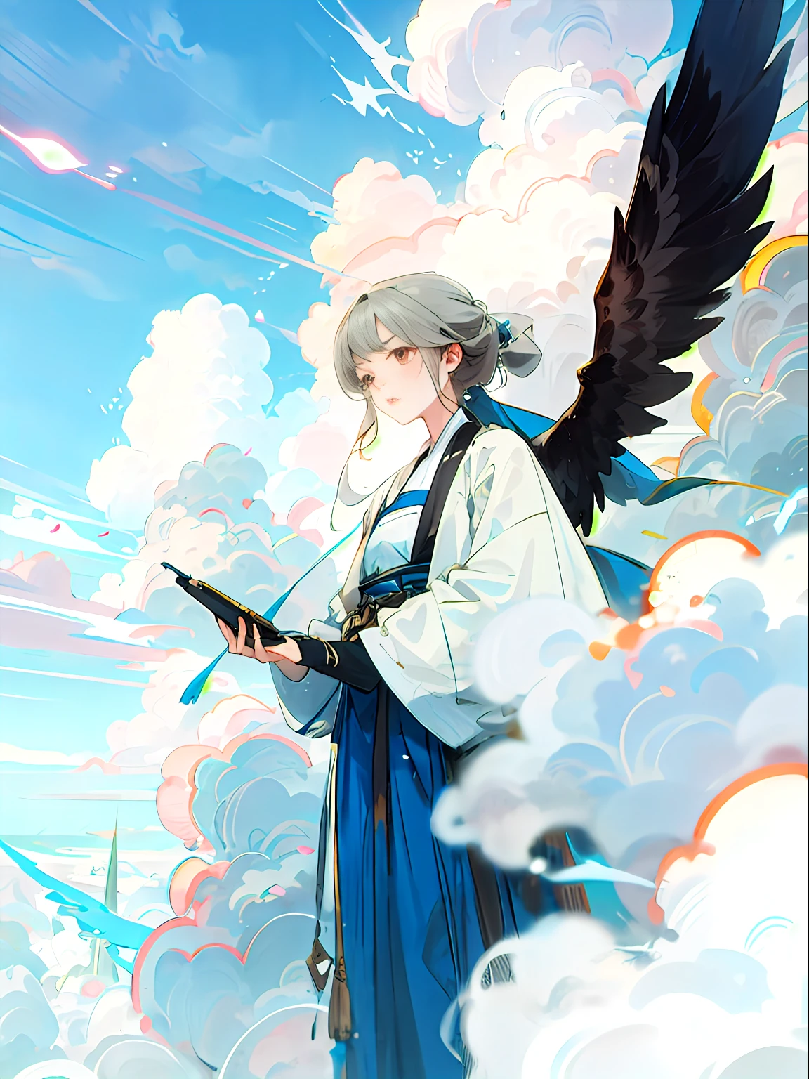 A girl , cloud,female focus