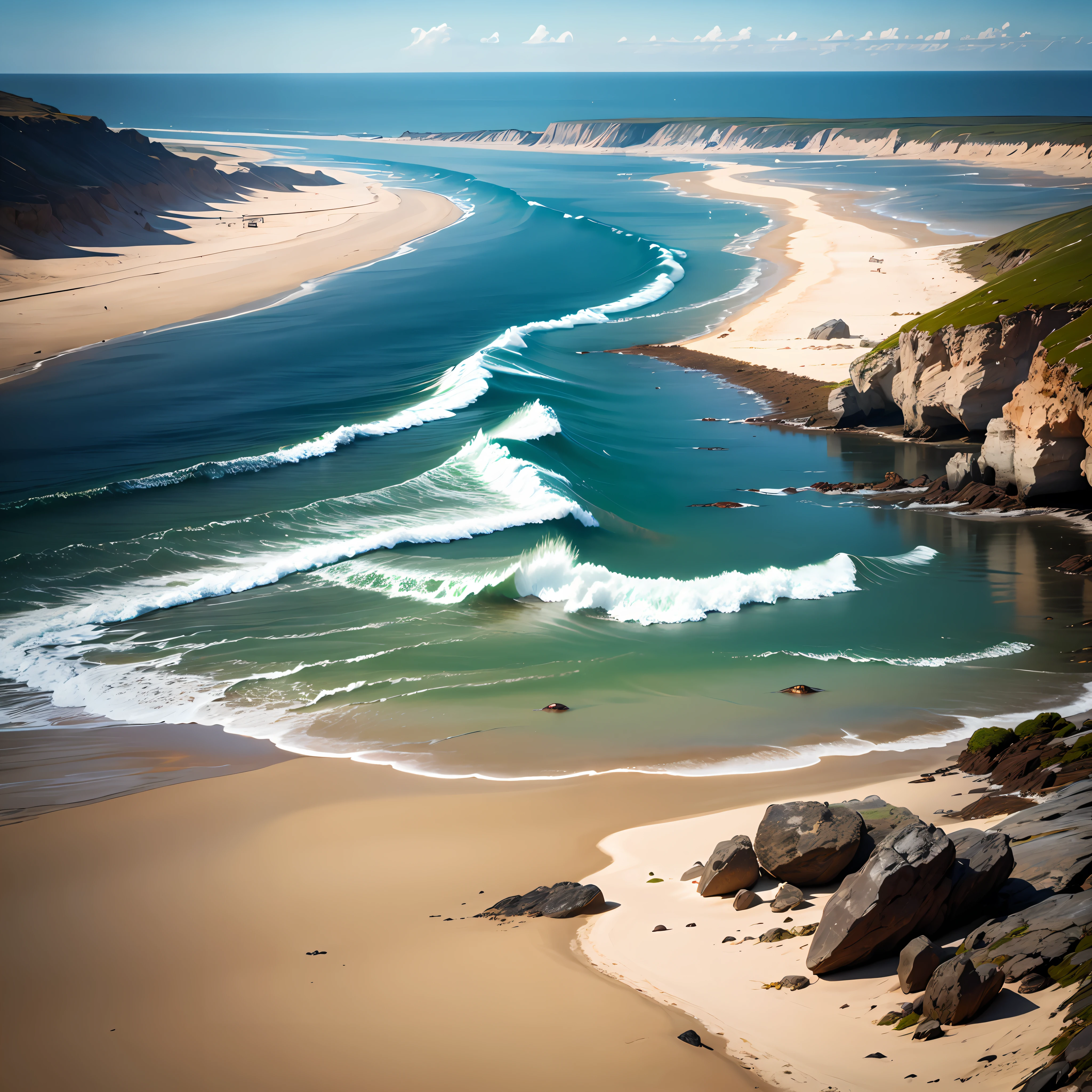 Masterpiece, 4k resolution, ultra realistic, coastal landscape, with clear sand, and water in 30' bulb --auto