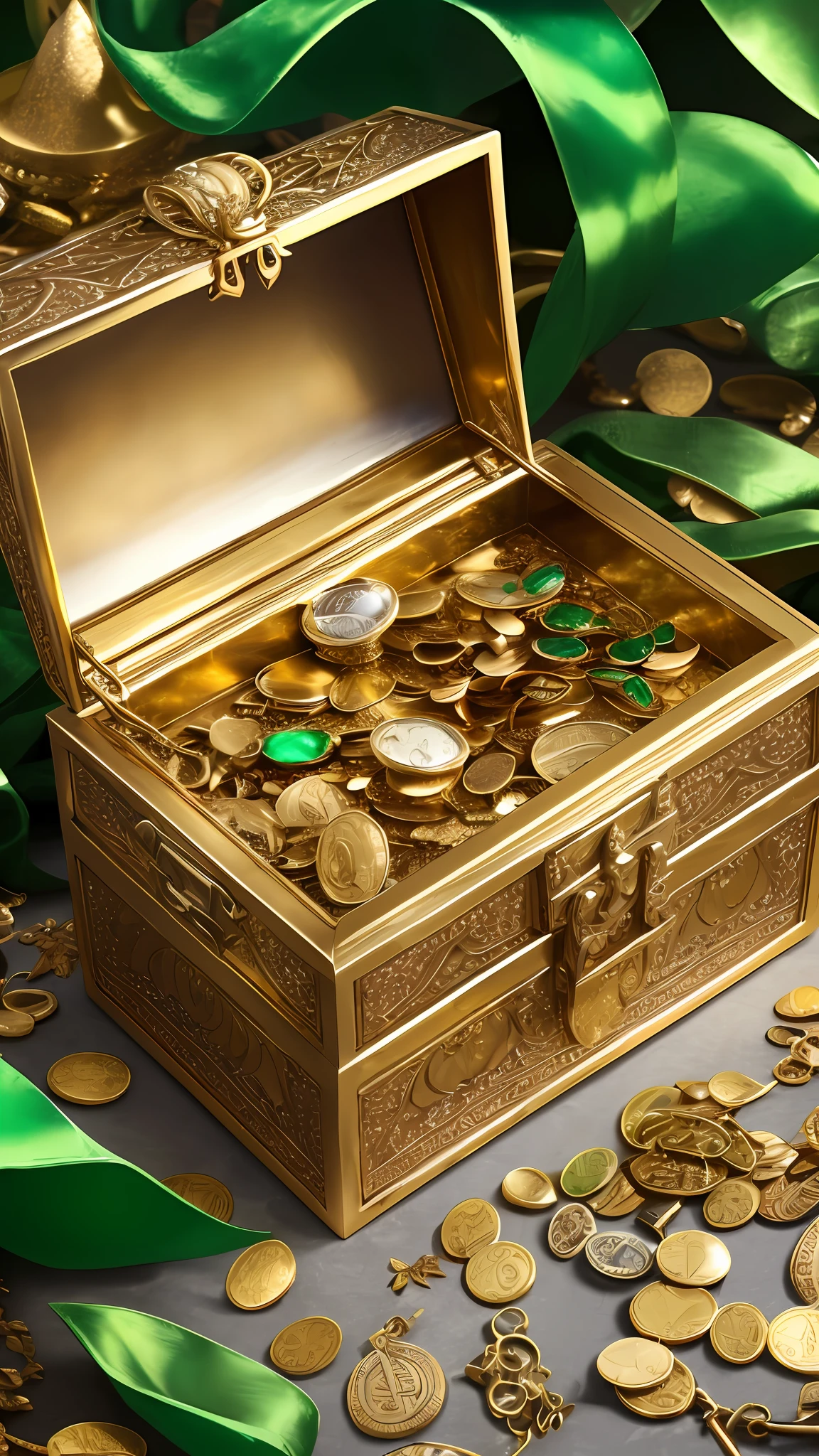 white treasure chest, emerald, detail, complex --auto