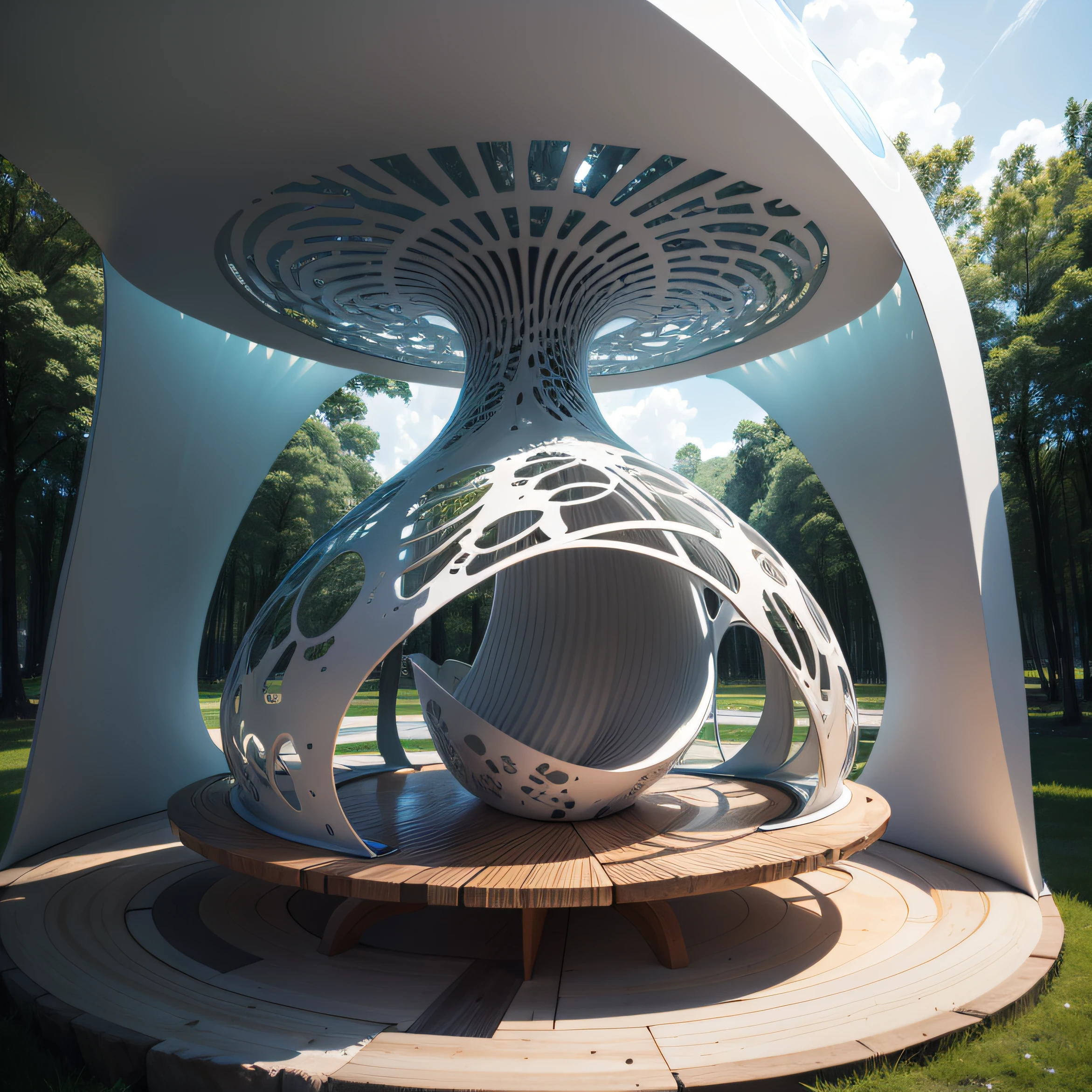 biomimetic pavilion of fluid form inspired by shapes of natural fibers manufactured with 3D printing --auto