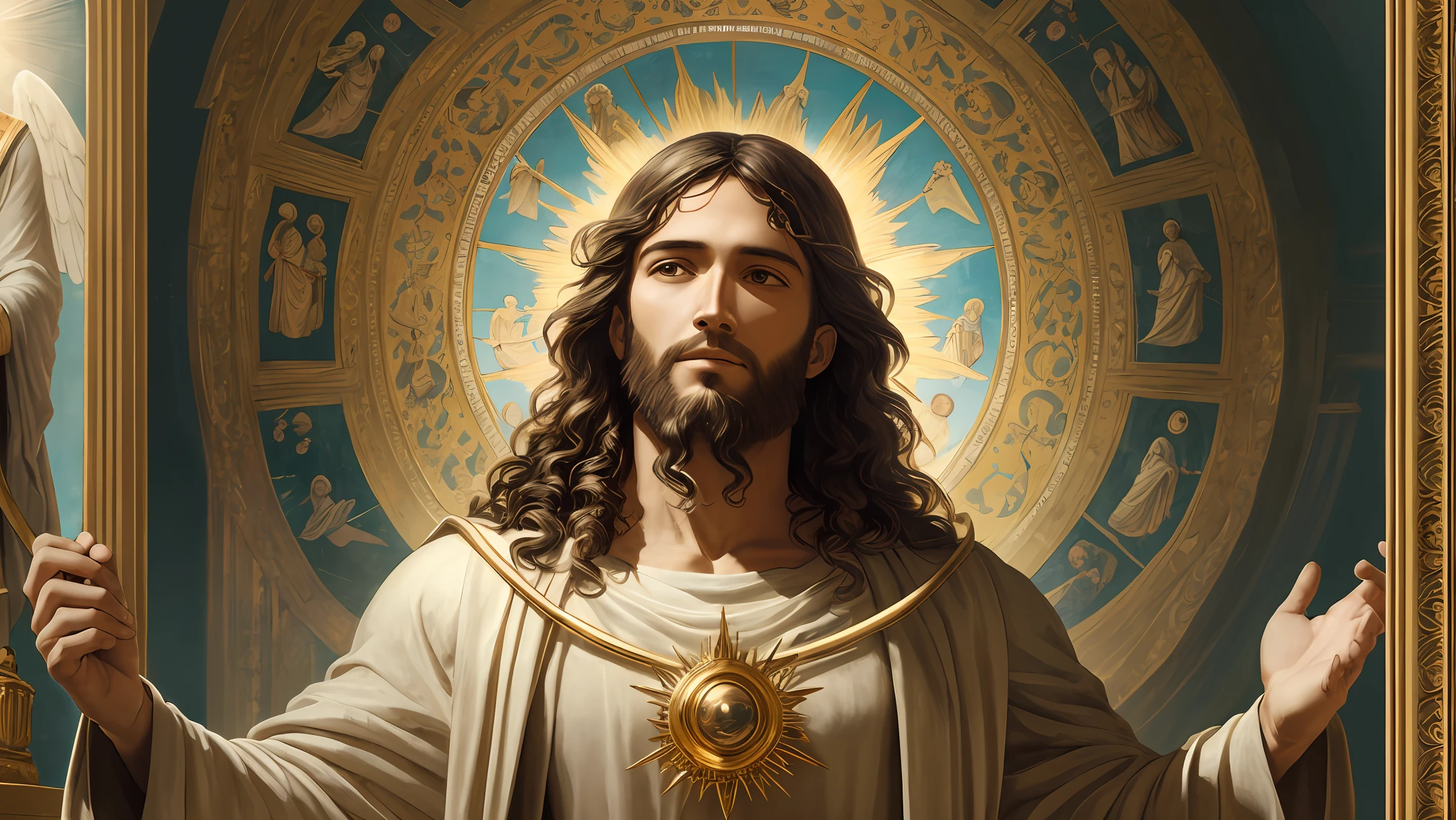 In this scene, Jesus is depicted in heaven, radiating divinity and serenity. The atmosphere is ethereal, with soft rays of light illuminating the surroundings. The composition is carefully framed, capturing Jesus at the center, surrounded by a celestial backdrop. The camera zooms in to capture every intricate detail, showcasing the divine features and expression of Jesus. His eyes reflect compassion and wisdom, while his serene smile exudes peace and love. The dramatic lighting enhances the depth and mood of the scene, creating a sense of awe and reverence. The image is captured with an ultra-detailed photography camera, ensuring that every nuance and texture is faithfully reproduced. The resolution is set at 8K, providing stunning clarity and realism. The photo-realistic rendering brings Jesus to life, capturing the essence of his presence in a tangible and compelling manner. The aspect ratio is set to 4:3, allowing for a balanced and classic composition. The version used is Midjourney 5.2, harnessing the latest advancements in image generation technology. The camera settings are set to auto, optimizing the exposure and focus to capture the scene in its utmost beauty. Overall, the scene portrays Jesus in all his glory, conveying a sense of divine presence and peace. The combination of ultra-detailed photography, dramatic lighting, and high-resolution rendering creates a visually stunning and emotionally resonant depiction of Jesus in heaven. --auto --s2