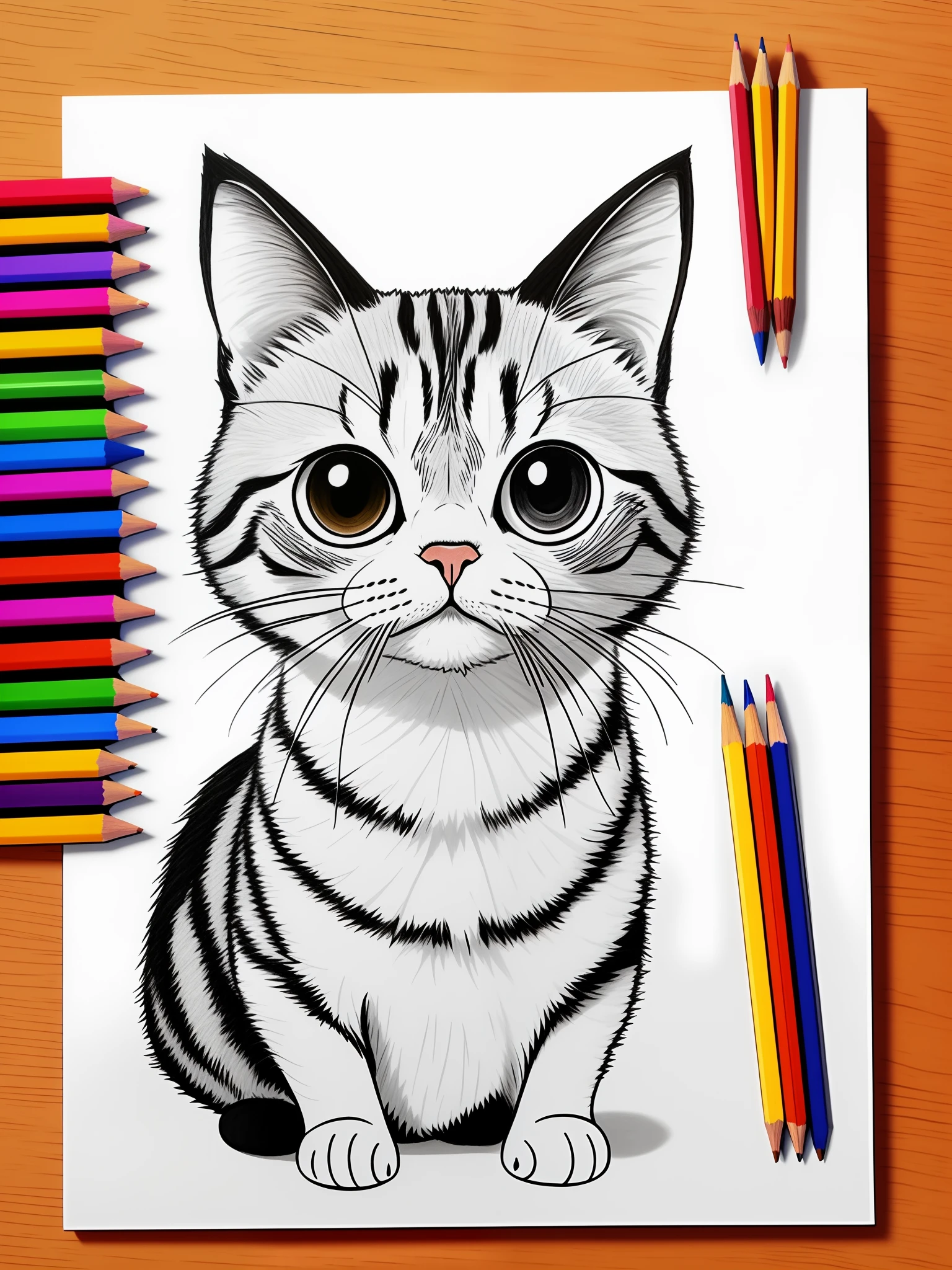 Cartoon cat drawing colored pencils