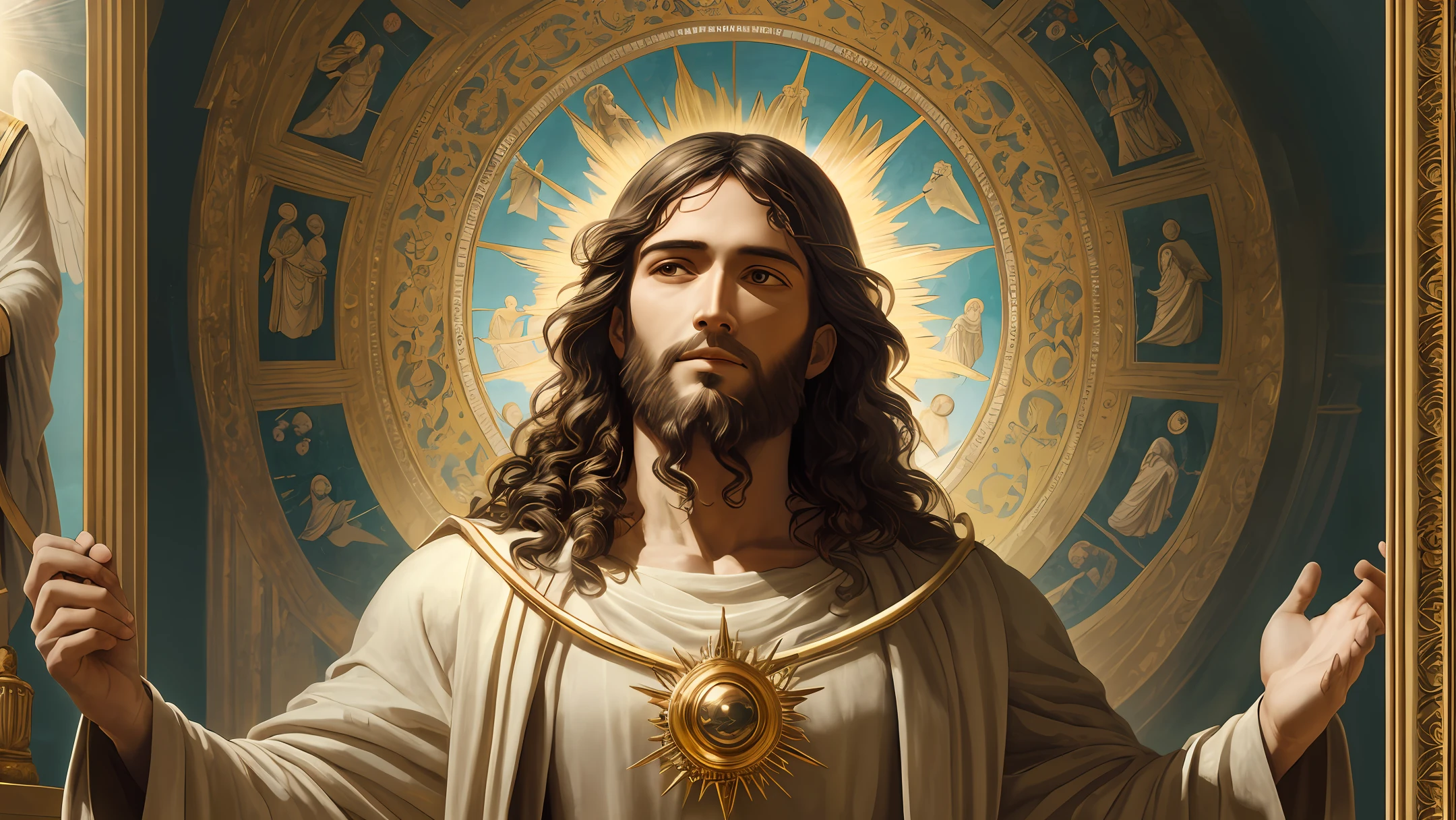 In this scene, Jesus is depicted in heaven, radiating divinity and serenity. The atmosphere is ethereal, with soft rays of light illuminating the surroundings. The composition is carefully framed, capturing Jesus at the center, surrounded by a celestial backdrop.  The camera zooms in to capture every intricate detail, showcasing the divine features and expression of Jesus. His eyes reflect compassion and wisdom, while his serene smile exudes peace and love. The dramatic lighting enhances the depth and mood of the scene, creating a sense of awe and reverence.  The image is captured with an ultra-detailed photography camera, ensuring that every nuance and texture is faithfully reproduced. The resolution is set at 8K, providing stunning clarity and realism. The photo-realistic rendering brings Jesus to life, capturing the essence of his presence in a tangible and compelling manner.  The aspect ratio is set to 4:3, allowing for a balanced and classic composition. The version used is Midjourney 5.2, harnessing the latest advancements in image generation technology. The camera settings are set to auto, optimizing the exposure and focus to capture the scene in its utmost beauty.  Overall, the scene portrays Jesus in all his glory, conveying a sense of divine presence and peace. The combination of ultra-detailed photography, dramatic lighting, and high-resolution rendering creates a visually stunning and emotionally resonant depiction of Jesus in heaven. --auto --s2