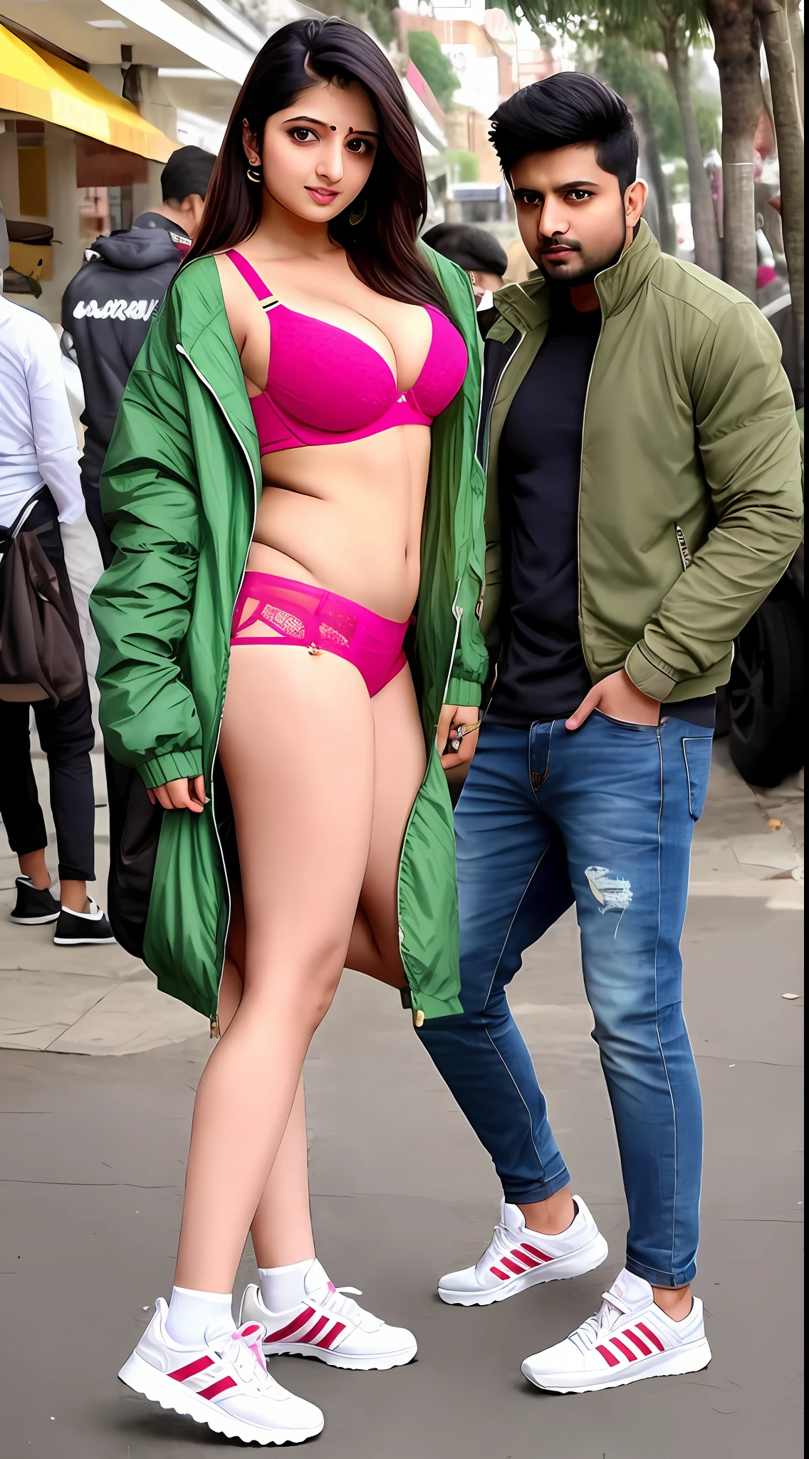 Hot indian sexy bhabhi big boobs in hot bra, adidas jacket, short jeans, jordan shoe's,very hot sexy Indian girl, street flirt boys