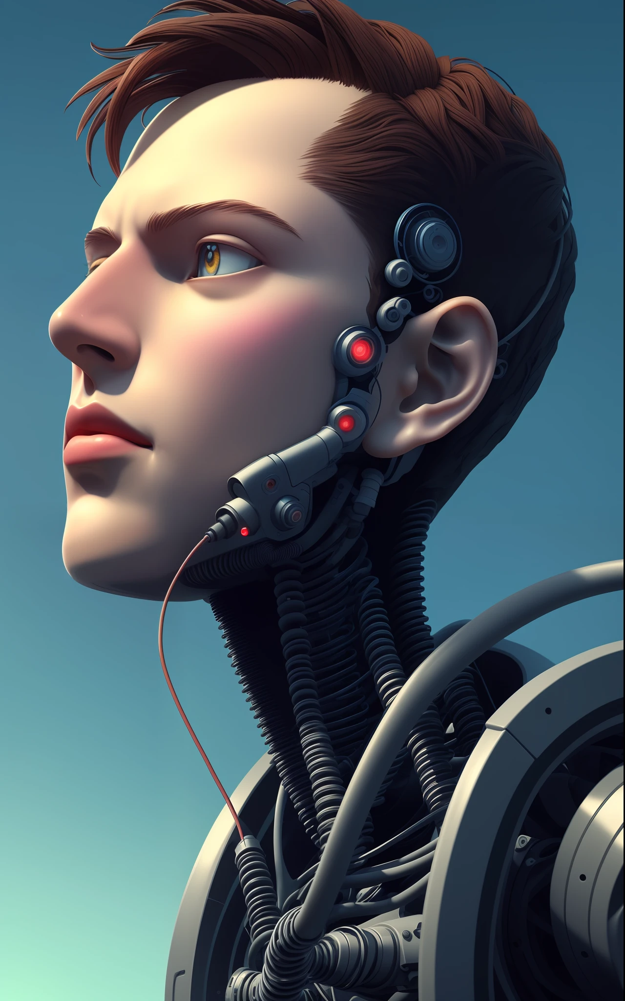 complex 3d render ultra detailed of a beautiful profile a boy android face, cyborg, robotic parts, 150 mm, beautiful studio soft light, rim light, vibrant details, luxurious cyberpunk, hyperrealistic, anatomical, facial muscles, cable electric wires, microchip, elegant, beautiful background, octane render, H. R. Giger style, 8k, best quality, masterpiece, illustration, an extremely delicate and beautiful, extremely detailed ,