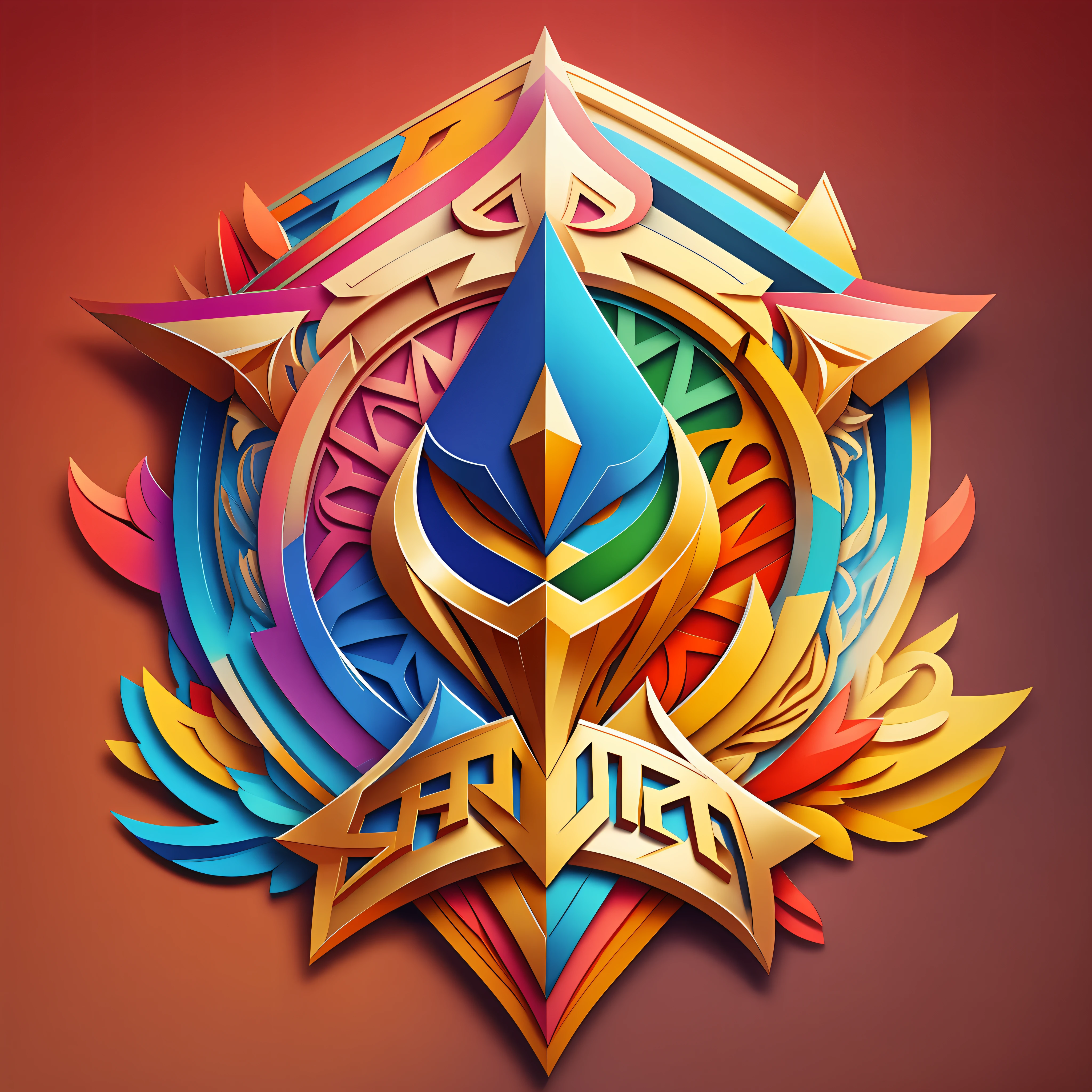 A cartoon style shield logo with vibrant colors. It features a well-planned design, with sophisticated features and defined contours. Strong texture and frontal perspective character --auto --s2